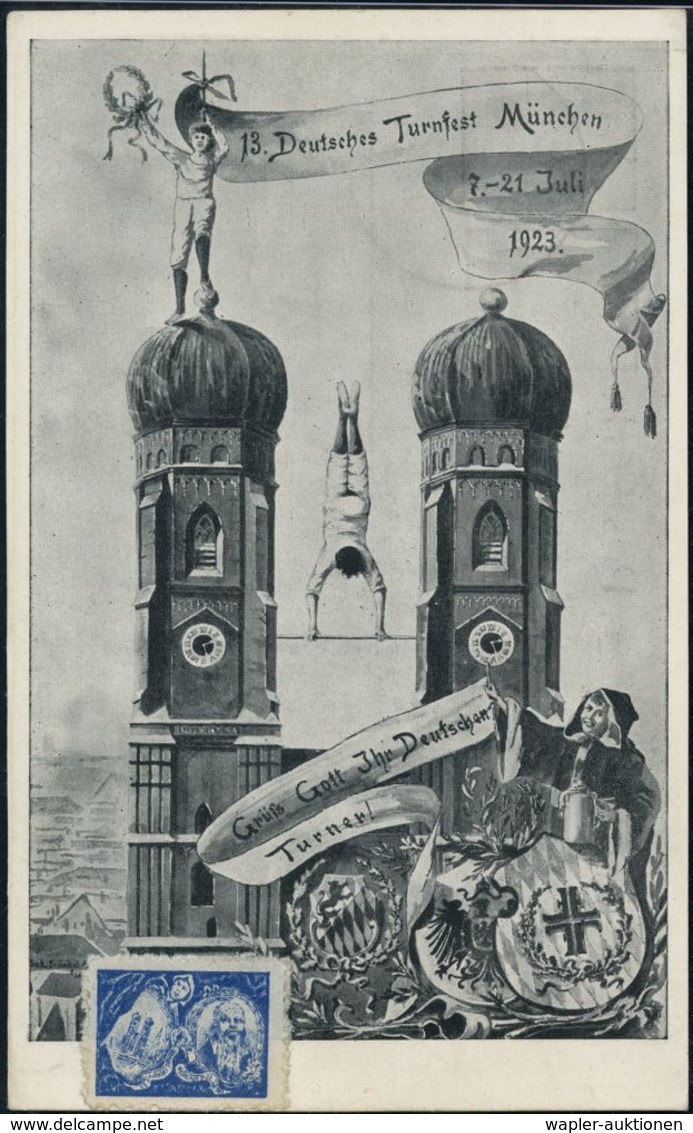 EVANGELISCHE SAKARALBAUTEN / KIRCHEN / DOME : MÜNCHEN/ A/ 13./ DEUTSCHES TURNFEST 1923 (18.7.) Seltener SSt (Bo.31 II =  - Eglises Et Cathédrales