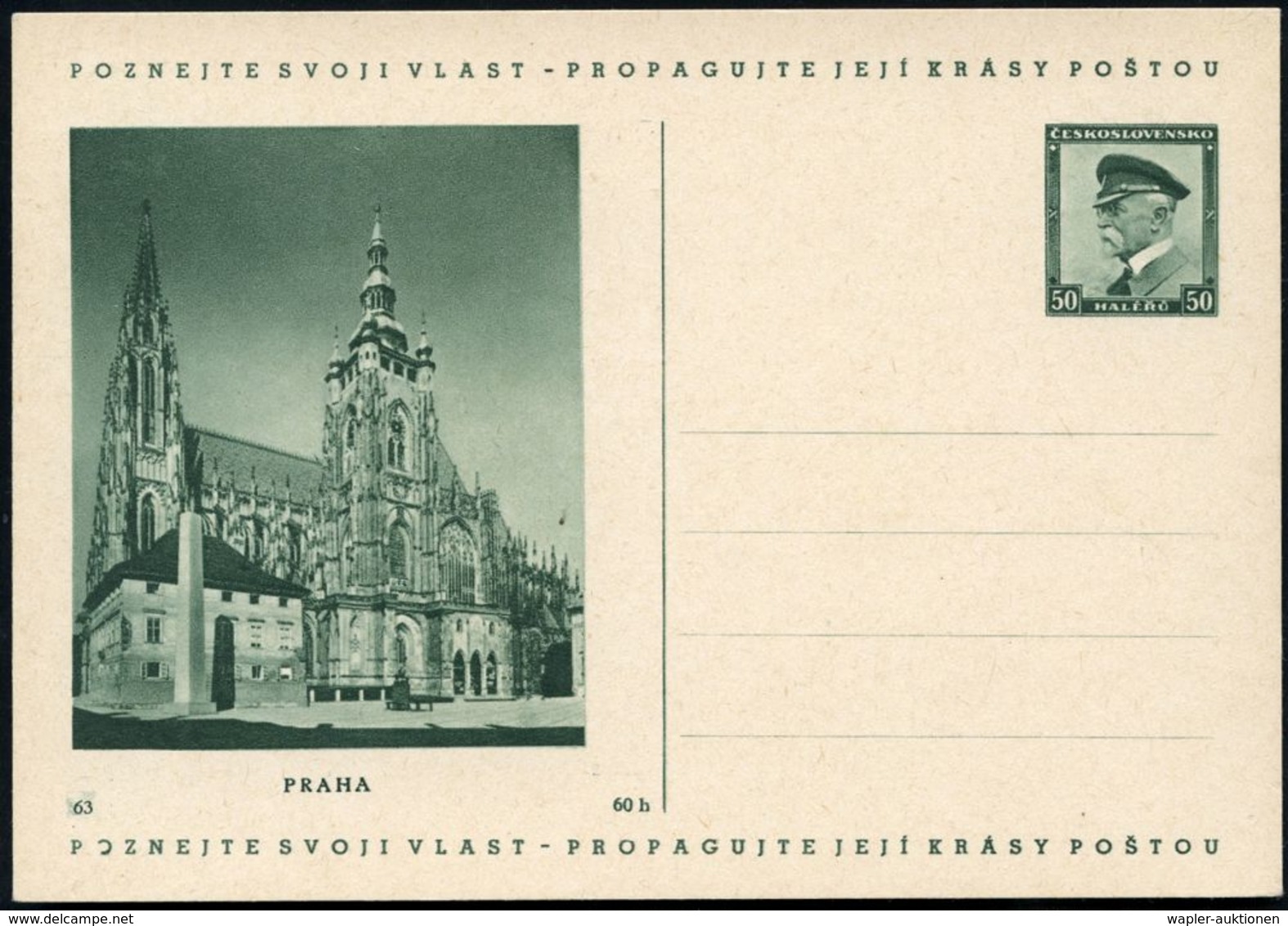 EVANGELISCHE SAKARALBAUTEN / KIRCHEN / DOME : TSCHECHOSLOWAKEI 1935 50 H. BiP Masaryk, Grün: PRAHA = Veitsdom , Ungebr.. - Kirchen U. Kathedralen