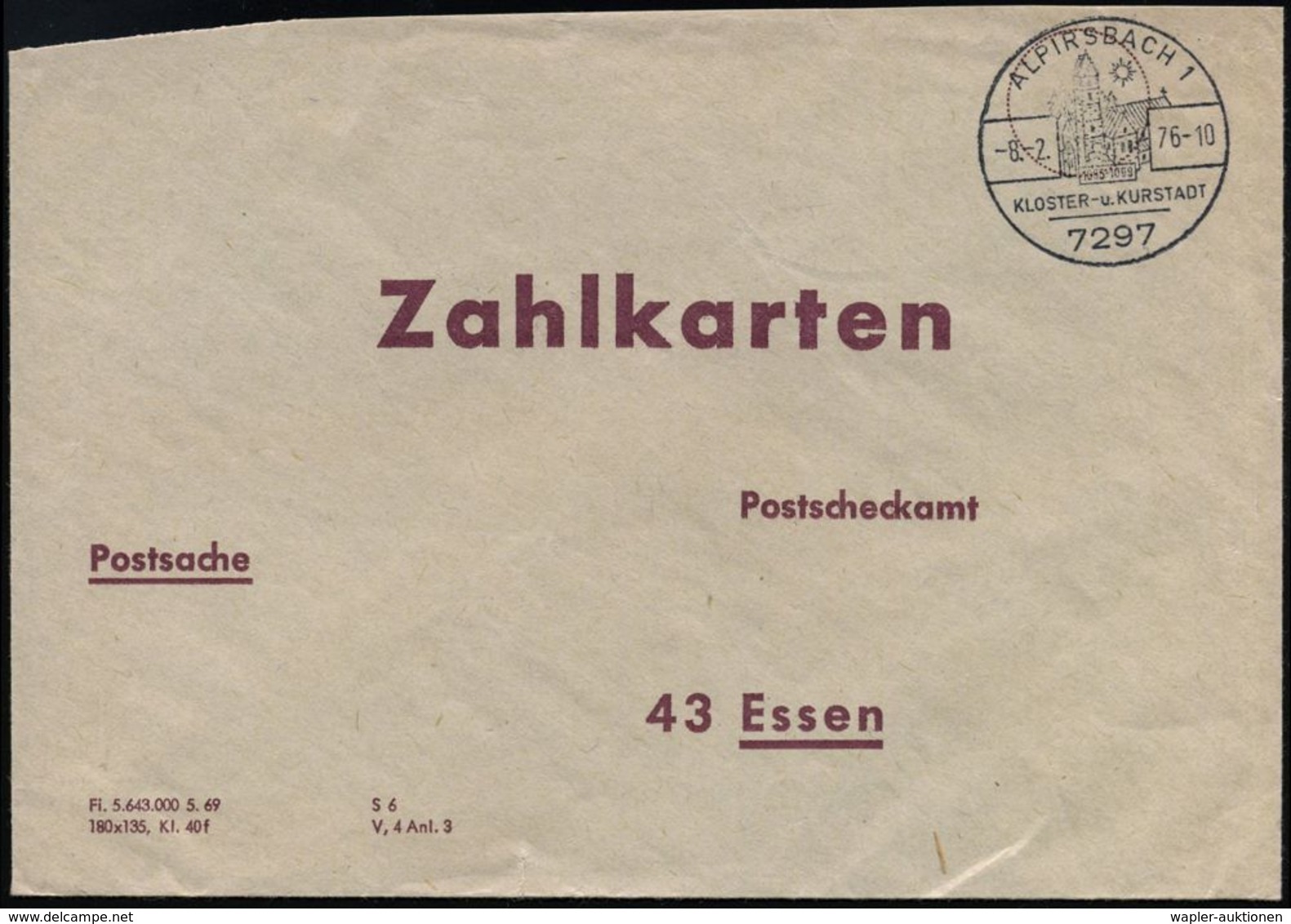 KLÖSTER & ABTEIEN / NONNEN & MÖNCHE : 7297 ALPIRSBACH 1/ 1095-1099/ KLOSTER-u.KURSTADT 1976 (8.2.) HWSt = Abtei, Kloster - Abbeys & Monasteries