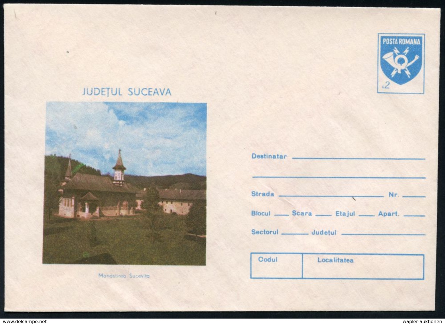 KLÖSTER & ABTEIEN / NONNEN & MÖNCHE : RUMÄNIEN 1990 2 L. U Posthorn, Blau: Kloster Sucevita , Ungebr. (Mi.U 1153/125) - Abbayes & Monastères