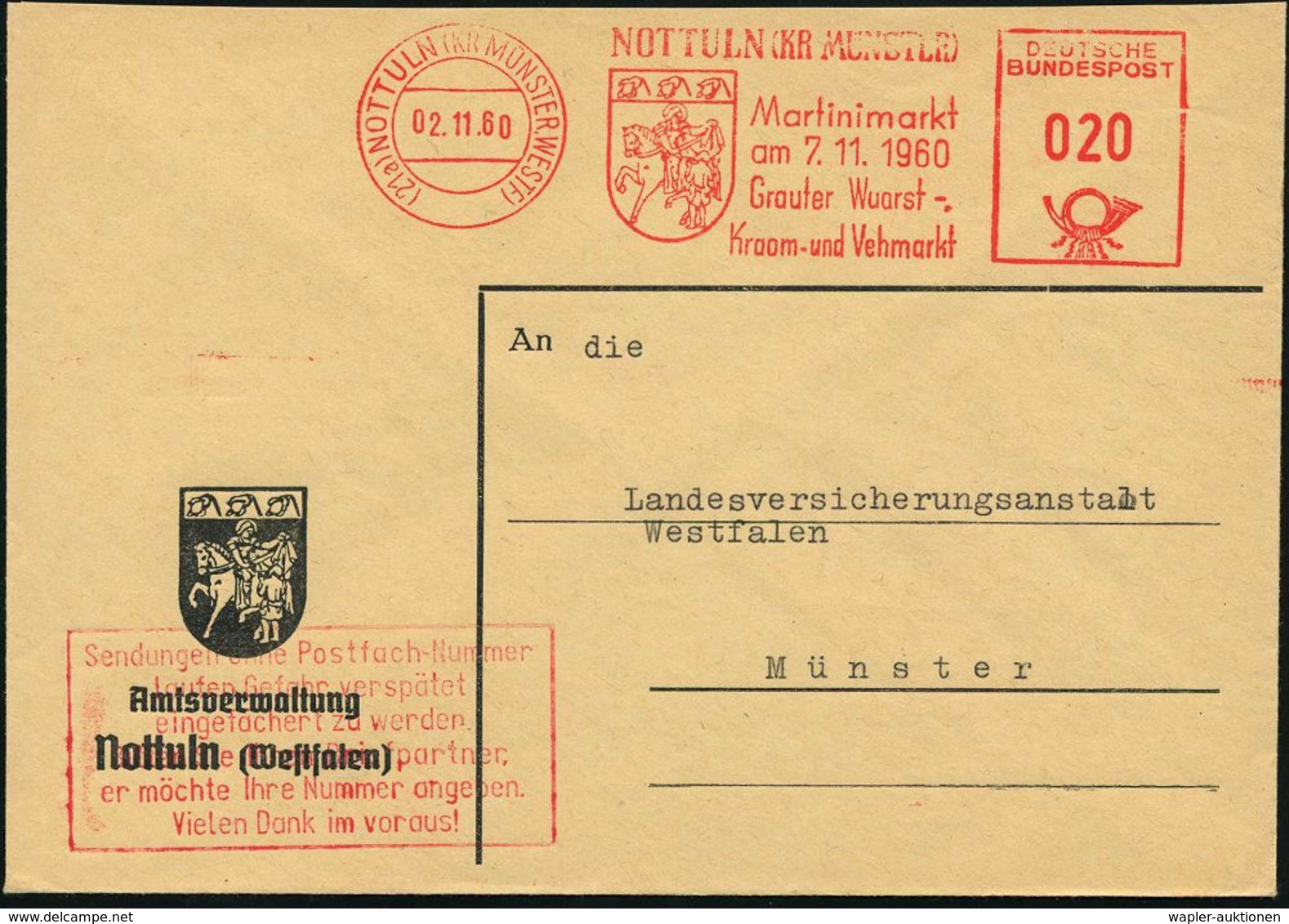 HEILIGE / SCHUTZPATRONE : (21a) NOTTULN (KR MÜNSTER,WESTF)/ Martinimarkt/ Am 7.11.1960/ Grauter Wuarst-/ Kroam-u.Vehmark - Christentum