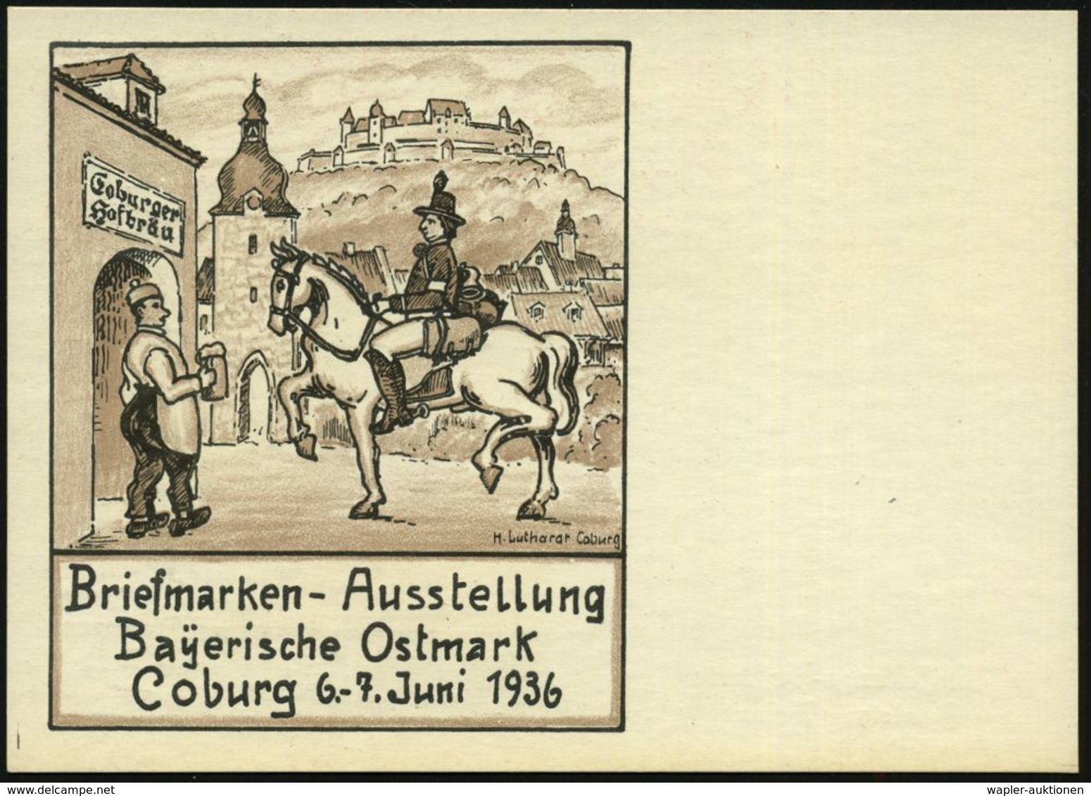 MARTIN LUTHER & REFORMATION & REFORMATOREN : COBURG 1/ Briefmarkenausst./ Bayer.Ostmark/ 6.-7.Juni 1936 (6.6.) Seltener  - Christentum