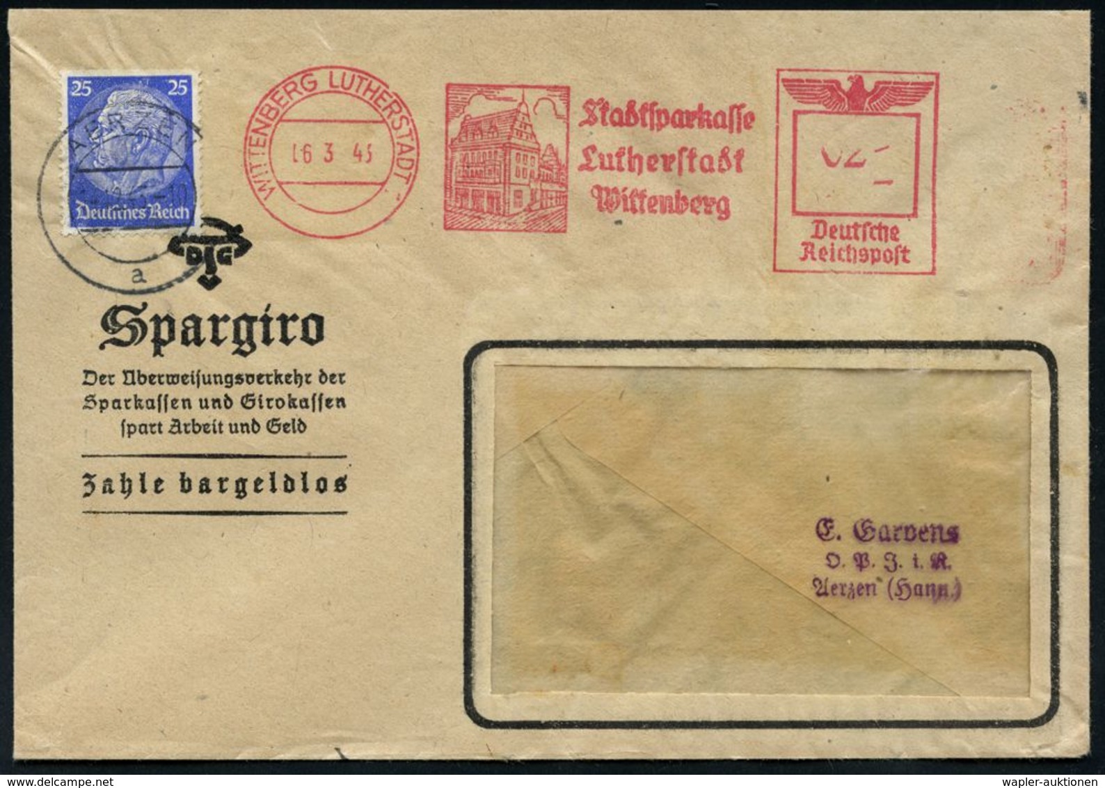 MARTIN LUTHER & REFORMATION & REFORMATOREN : WITTENBERG LUTHERSTADT 1/ Stadtsparkasse/ Lutherstadt/ Wittenberg 1943 (6.3 - Christentum