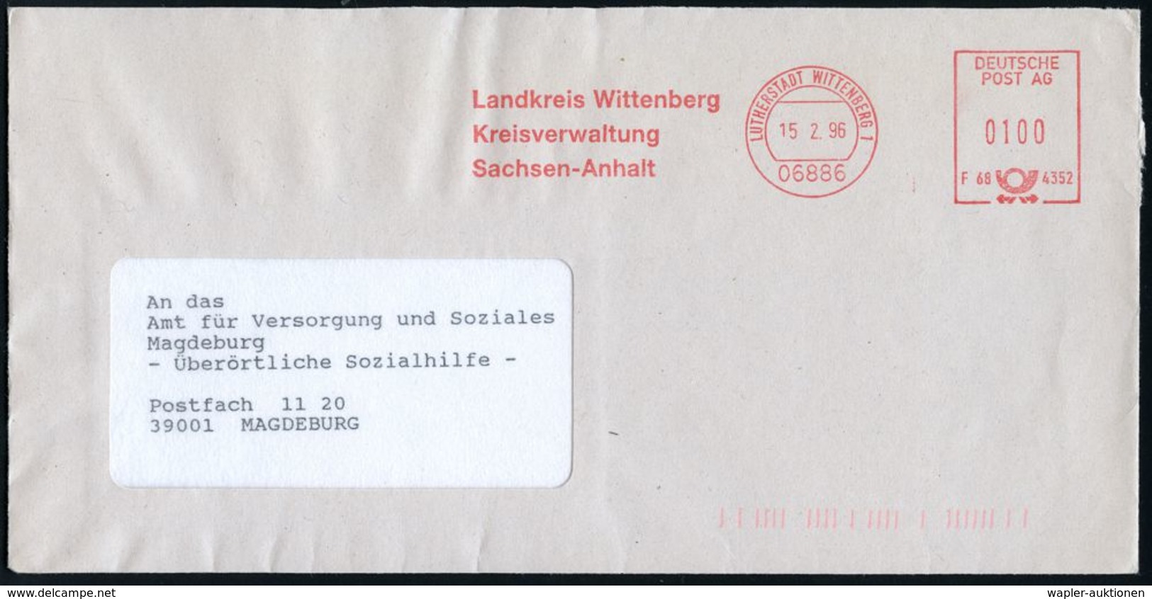 MARTIN LUTHER & REFORMATION & REFORMATOREN : 06886 LUTHERSTADT WITTENBERG 1/ F60 4352/ Landkreis Wittenberg.. 1996 (15.2 - Christianity