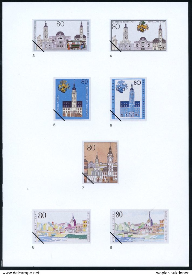 DEUTSCHE STÄDTE-JUBILÄEN : Gera 1995 (Jan.) 80 Pf. "1000 J. Gera", 16 Verschied Color-Alternativ-Entwürfe Der Bundesdruc - Sonstige & Ohne Zuordnung