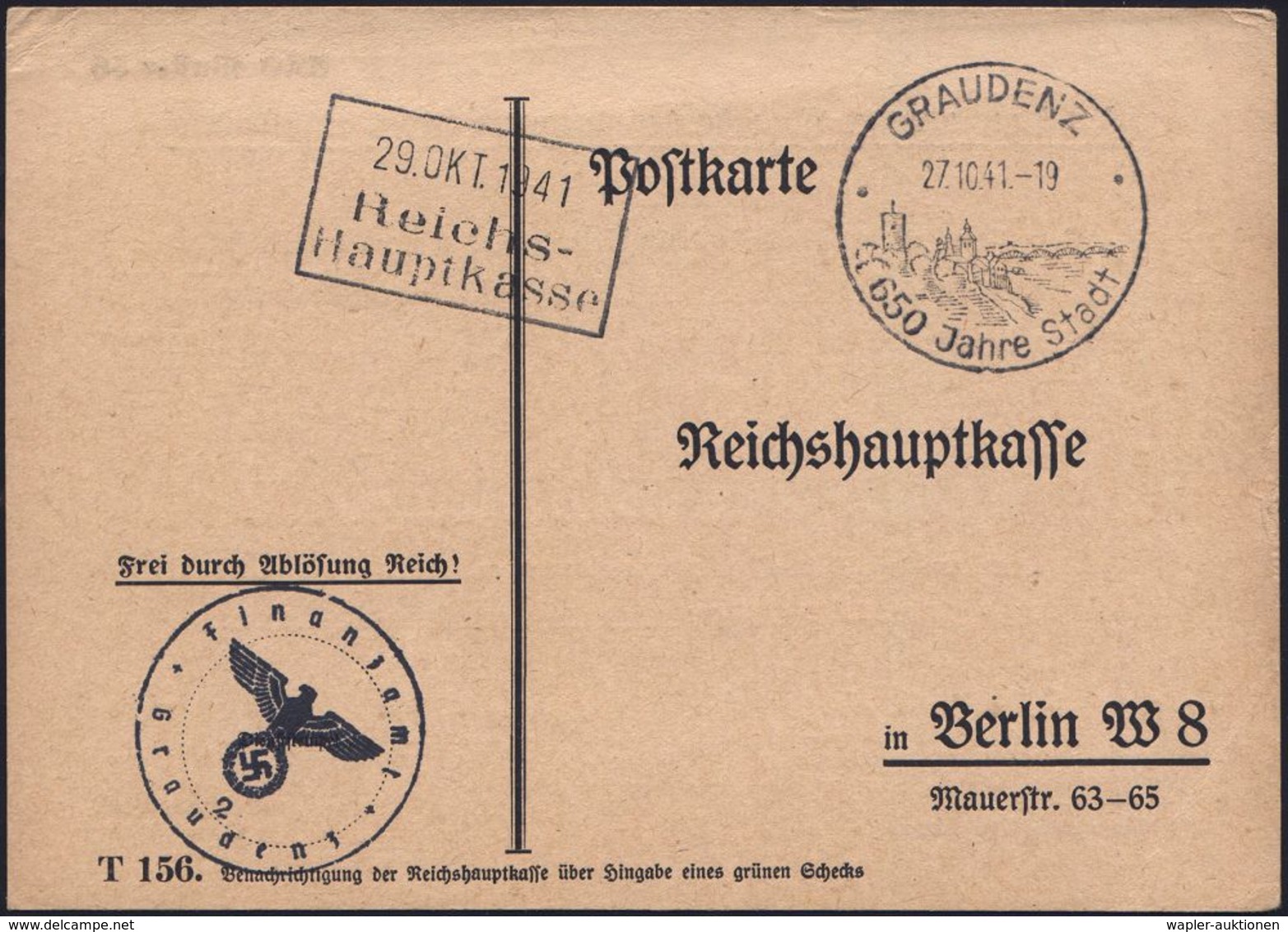 DEUTSCHE STÄDTE-JUBILÄEN : GRAUDENZ/ 650 Jahre Stadt 1941 (27.10.) HWSt (Ort M.Festungsturm, Weichselbrücke) + 1K-HdN: F - Altri & Non Classificati