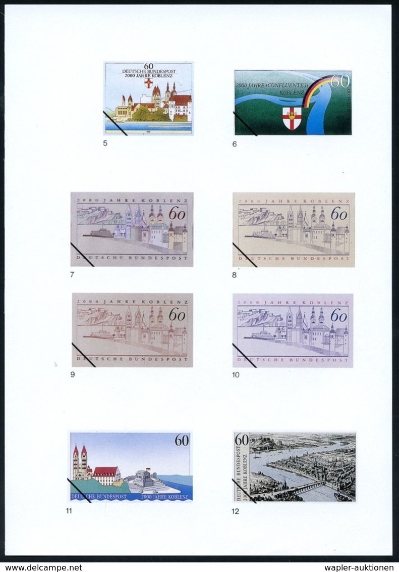 DEUTSCHE STÄDTE-JUBILÄEN : Koblenz 1991 (Nov.) 60 Pf. "2000 Jahre Koblenz", 18 Verschied.Color-Alternativ-Entwürfe D. Bu - Altri & Non Classificati