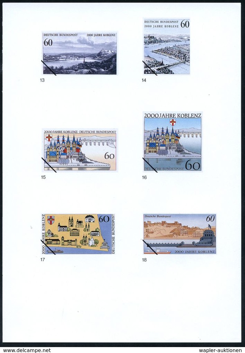 DEUTSCHE STÄDTE-JUBILÄEN : Koblenz 1991 (Nov.) 60 Pf. "2000 Jahre Koblenz", 18 Verschied.Color-Alternativ-Entwürfe D. Bu - Autres & Non Classés