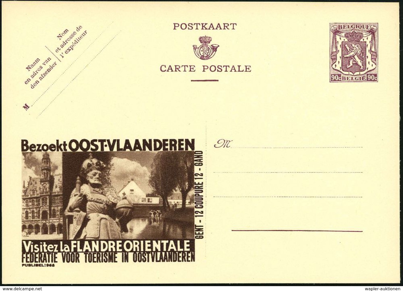 KARL DER GROSSE : BELGIEN 1948 90 C. Reklame-P. , Braunlila: Bezoekt OOST-VLANNDEREN.. = Karl Der Große Etc., Fläm.Titel - Autres & Non Classés