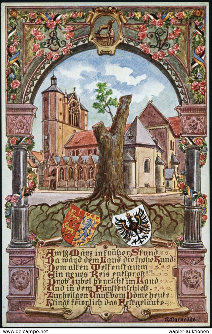 HEINRICH DER LÖWE / FRIEDRICH I. BARBAROSSA : Braunschweig 1914 (Aug.) PP 5 Pf. Germania: Dem Alten Welfenstamm/ Ein Neu - Autres & Non Classés