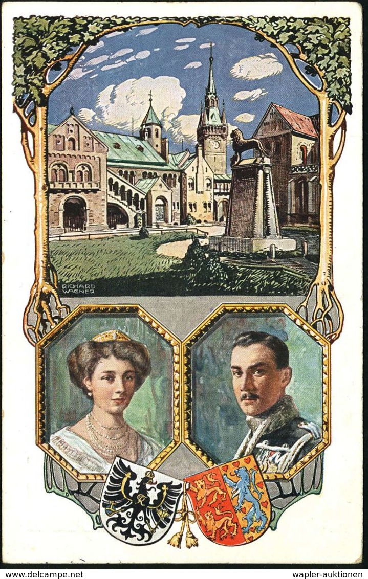 HEINRICH DER LÖWE / FRIEDRICH I. BARBAROSSA : BRAUNSCHWEIG/ EINZUG/ DES/ HERZOGPAARES 1913 (3.11.) SSt Auf PP 5 Pf. Germ - Altri & Non Classificati