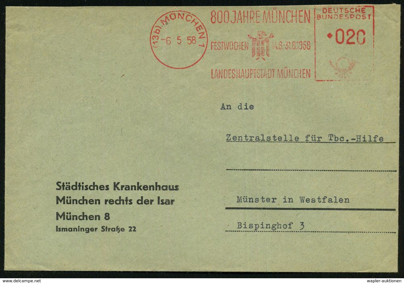 HEINRICH DER LÖWE / FRIEDRICH I. BARBAROSSA : (13b) MÜNCHEN 1/ 800 JAHRE MÜNCHEN/ FESTWOCHEN.. 1958 (6.5.) Jubil.-AFS =  - Other & Unclassified