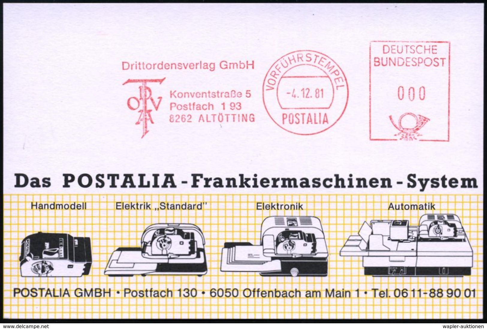 ORDENS- & KREUZRITTER / KREUZFAHRT : 8262 ALTÖTTING 1981 (4.12.) AFS: VORFÜHRSTEMPEL/POSTALIA/ Drittordensverlag GmbH/Ko - Sonstige & Ohne Zuordnung