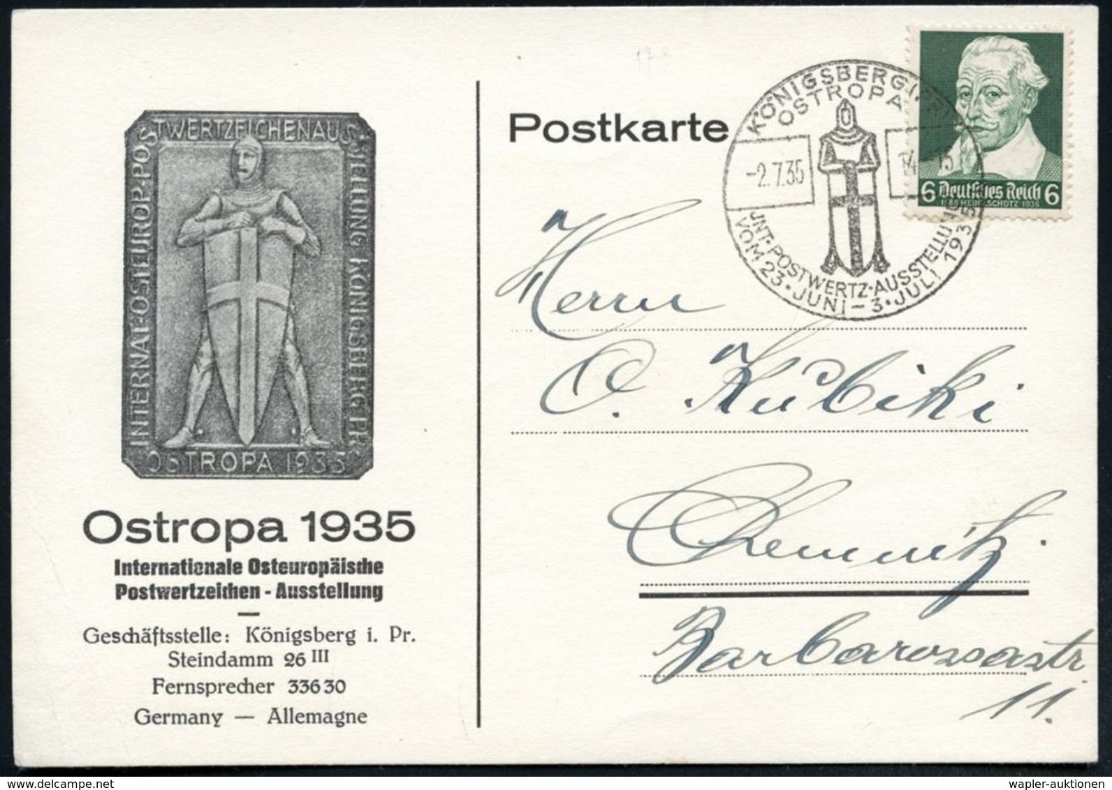 ORDENS- & KREUZRITTER / KREUZFAHRT : KÖNIGSBERG (PR)/ OSTROPA/ JNTERNAT.POSTWERTZ.AUSSTELLUNG 1935 (2.7.) SSt = Ordensri - Sonstige & Ohne Zuordnung