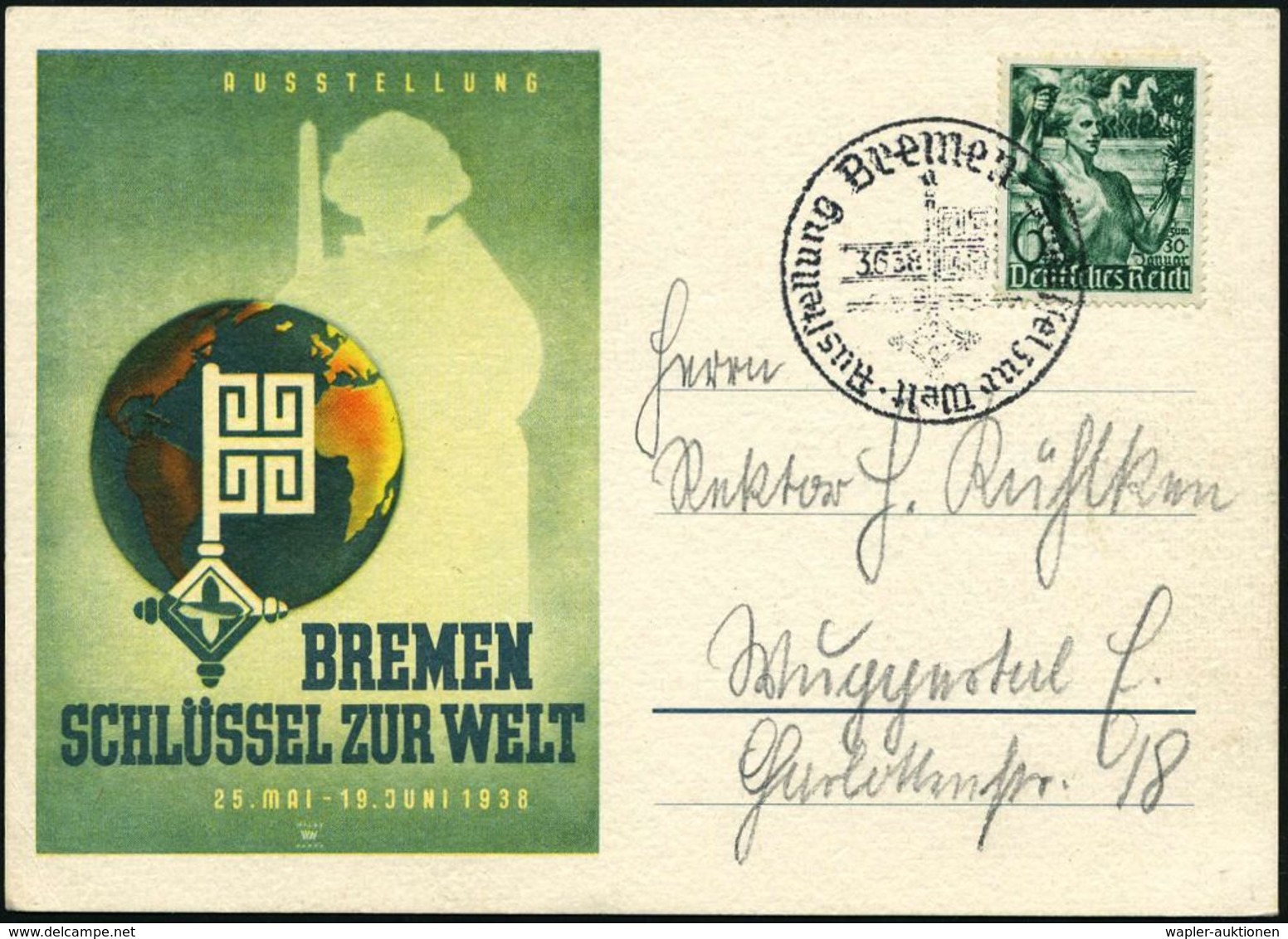 DIE HANSE / HANSESTÄDTE : Bremen/ A/ Ausstellung/ Schlüssel Zur Welt 1938 (3.6.) SSt = Bremer Schlüssel Auf Motiv-ähnl.  - Altri & Non Classificati