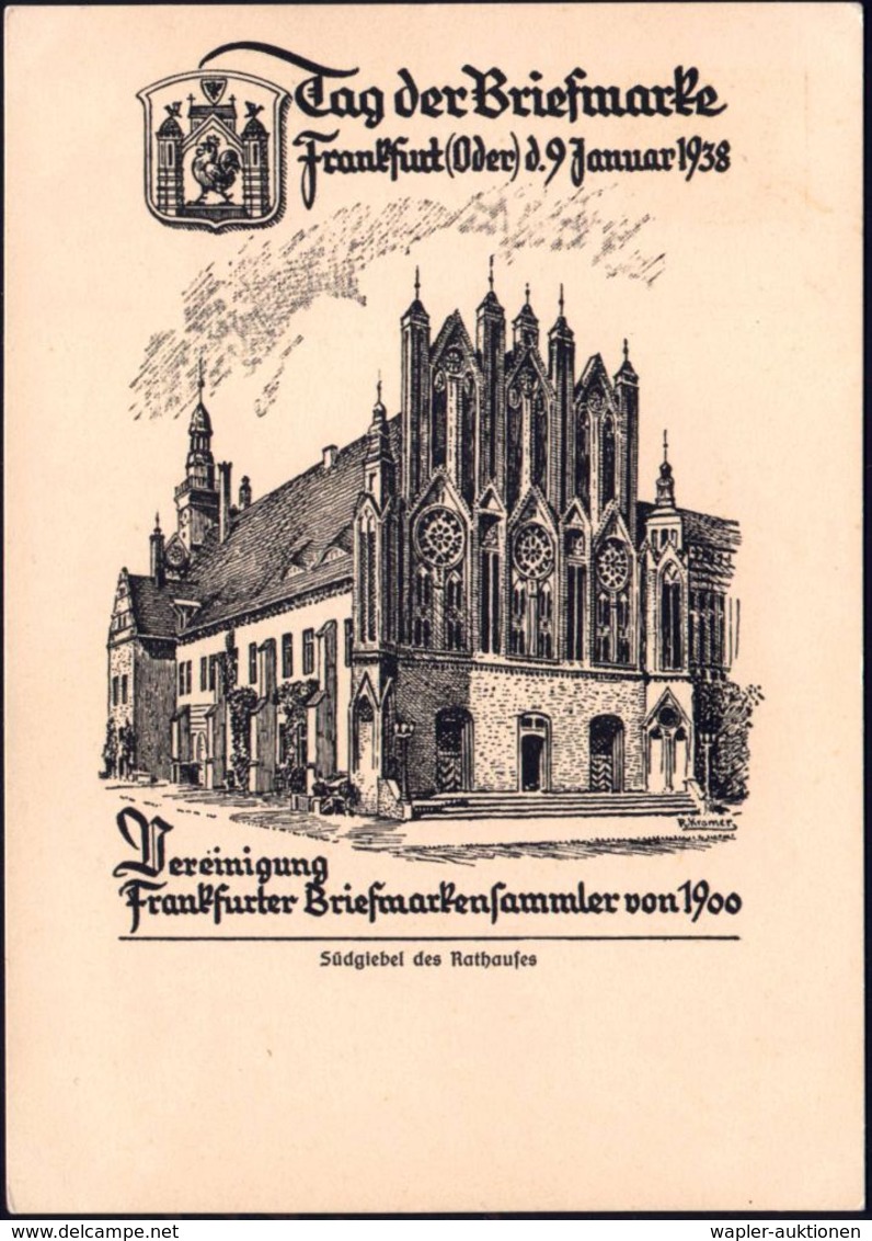 DIE HANSE / HANSESTÄDTE : Frankfurt (Oder) 1938 (9.1.) PP 3 Pf. Hindenbg. , Braun: Tag Der Briefmarke = Stadtwappen Mit  - Sonstige & Ohne Zuordnung