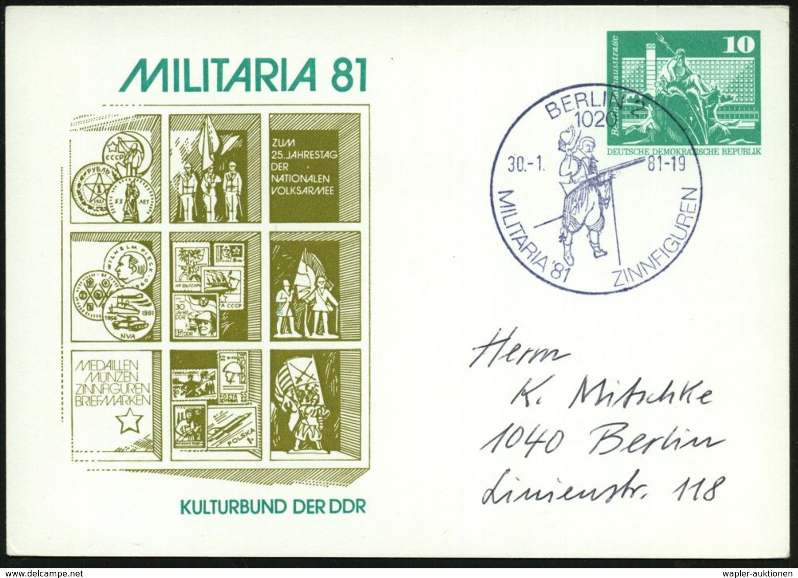 DER 30-JÄHRIGE KRIEG 1618 - 1648 : 1020 BERLIN 2/ MILITARIA'81 ZINNFIGUREN 1981 (30.1.) SSt = Landsknecht-Musketier Auf  - Autres & Non Classés