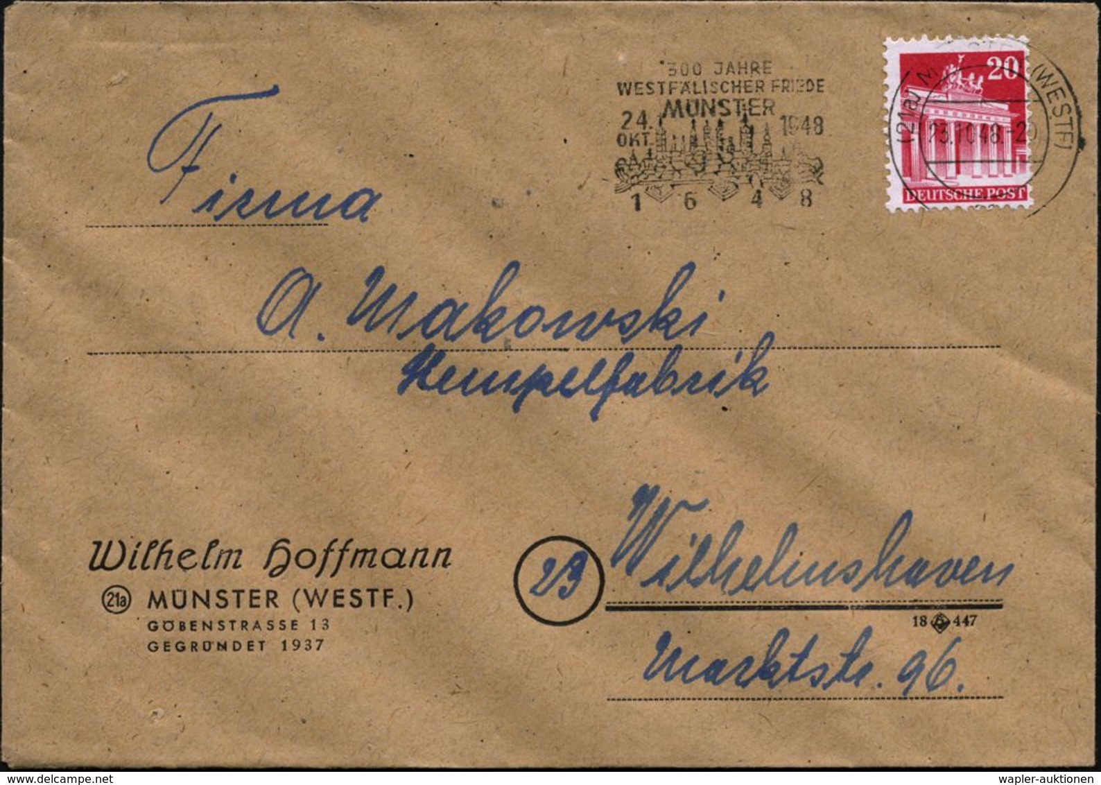 DER 30-JÄHRIGE KRIEG 1618 - 1648 : (21a) MÜNSTER (WESTF)/ Aa/ 300 JAHRE/ WESTFÄL.FRIEDE/ 1648 1948 (23.10.) MWSt = Ort M - Autres & Non Classés