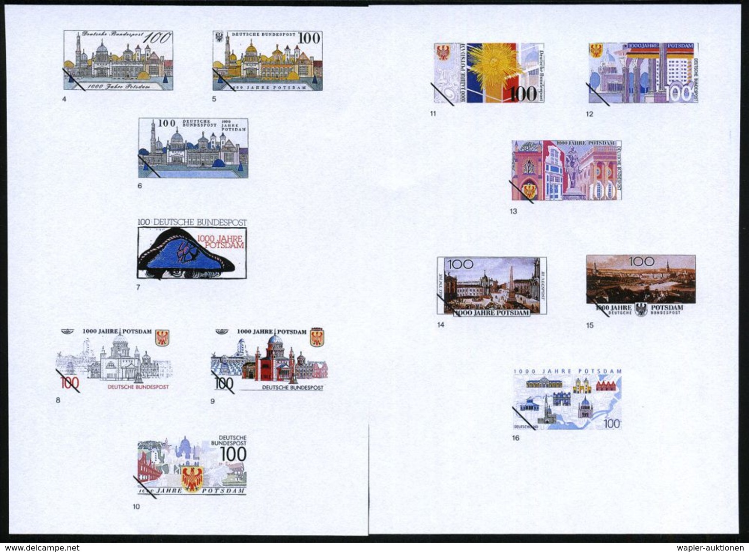 DEUTSCHE GESCHICHTE: PREUSSEN : B.R.D. 1993 (Apr.) 100 Pf. "1000 Jahre Potsdam", 16 Verschiedene Color-Alternativ-Entwür - Other & Unclassified