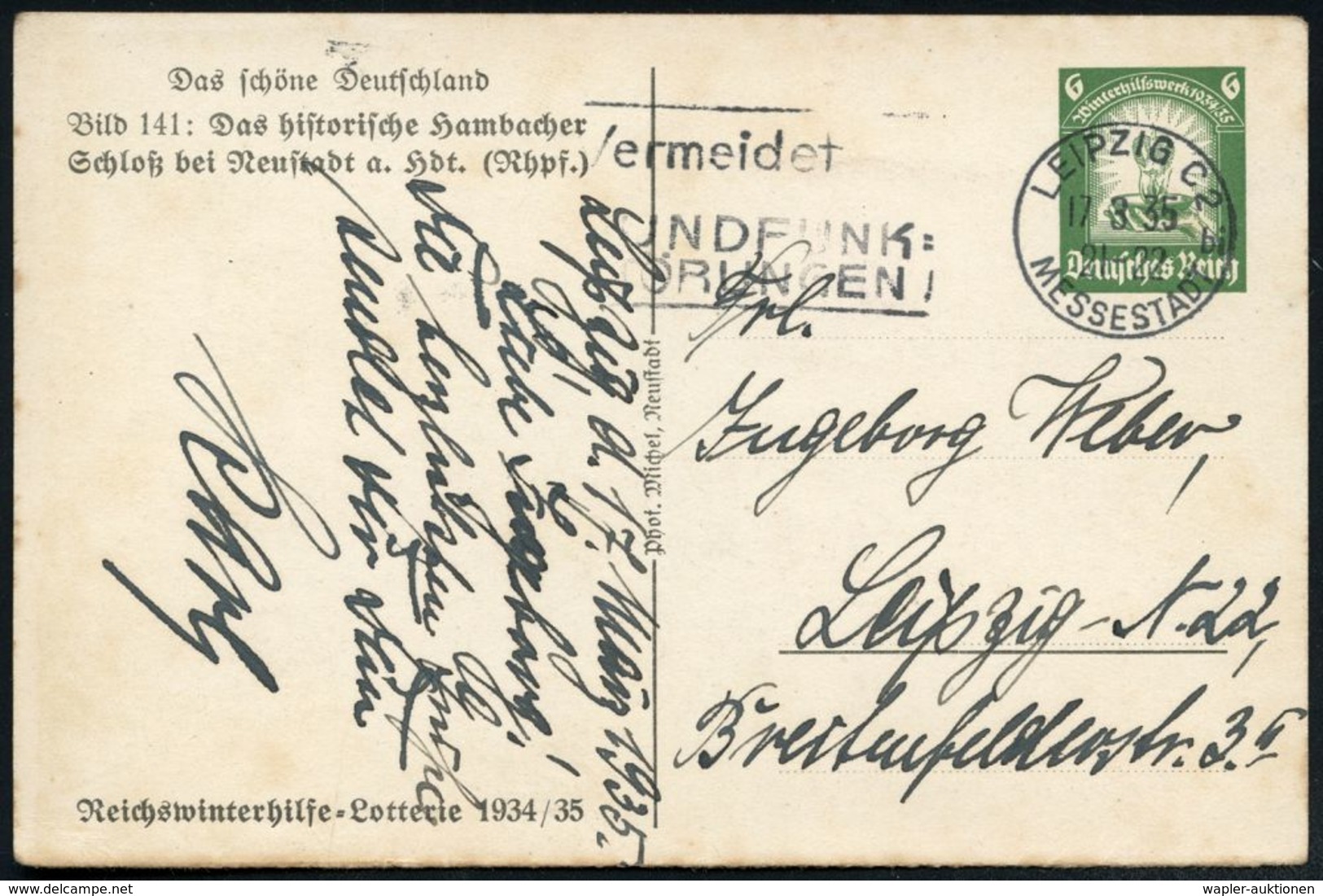 BÜRGERLICHE REVOLUTION 1848 : Neustadt/ Weinstr. 1935 6 Pf. WHW-Lotterie-BiP Grün: Das Histor. Hambacher Schloß (Einzelk - Other & Unclassified