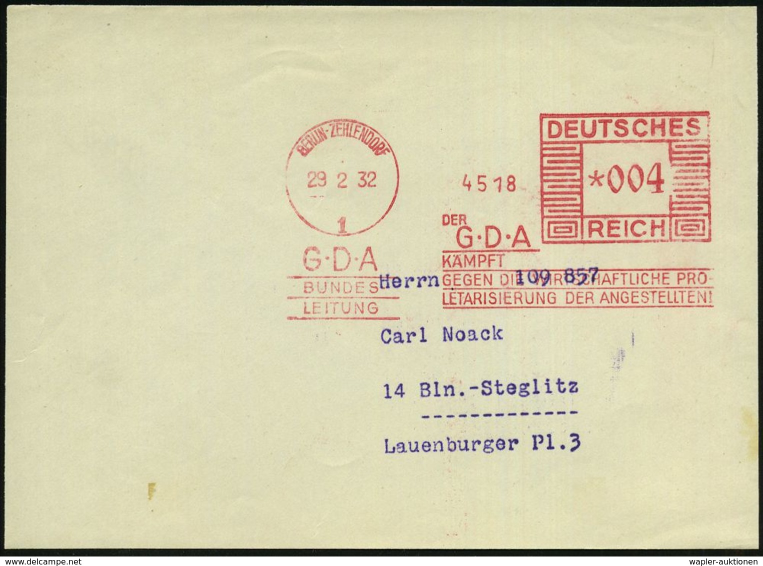 ARBEITERBEWEGUNG 1848-1933 : BERLIN-ZEHLENDORF/ 1/ DER/ GDA/ KÄMPFT GEGEN DIE..PRO/ LETARISIERUNG DER ANGESTELLTEN 1933  - Autres & Non Classés