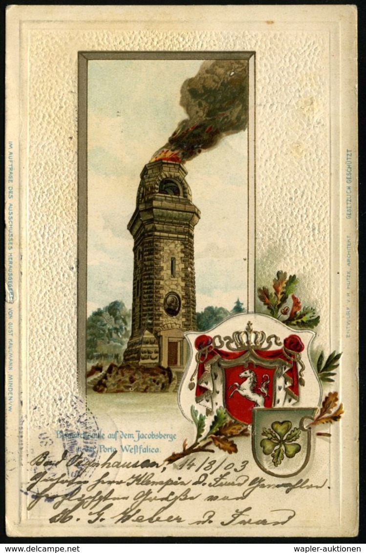 OTTO VON BISMARCK (1815 - 1898) : BAD/ *OEYNHAUSEN/ A 1903 (14.8.) 1K-Gitter Auf Color-Relief-Ak.: Bismarcksäule Auf Dem - Autres & Non Classés