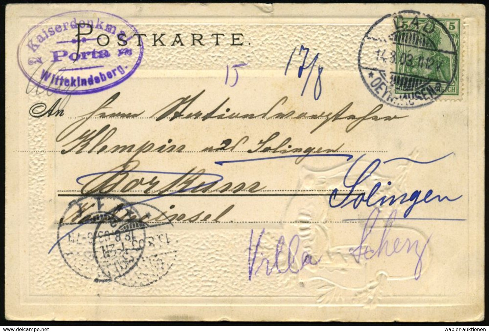 OTTO VON BISMARCK (1815 - 1898) : BAD/ *OEYNHAUSEN/ A 1903 (14.8.) 1K-Gitter Auf Color-Relief-Ak.: Bismarcksäule Auf Dem - Other & Unclassified