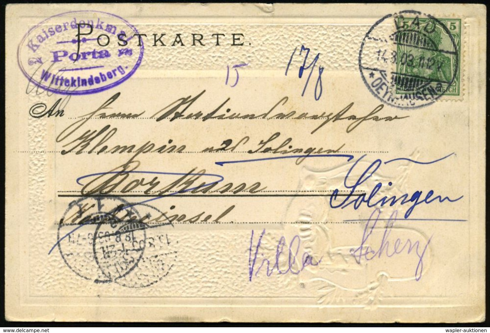 OTTO VON BISMARCK (1815 - 1898) : BAD/ *OEYNHAUSEN/ A 1903 (14.8.) 1K-Gitter Auf Color-Relief-Ak.: Bismarcksäule Auf Dem - Autres & Non Classés