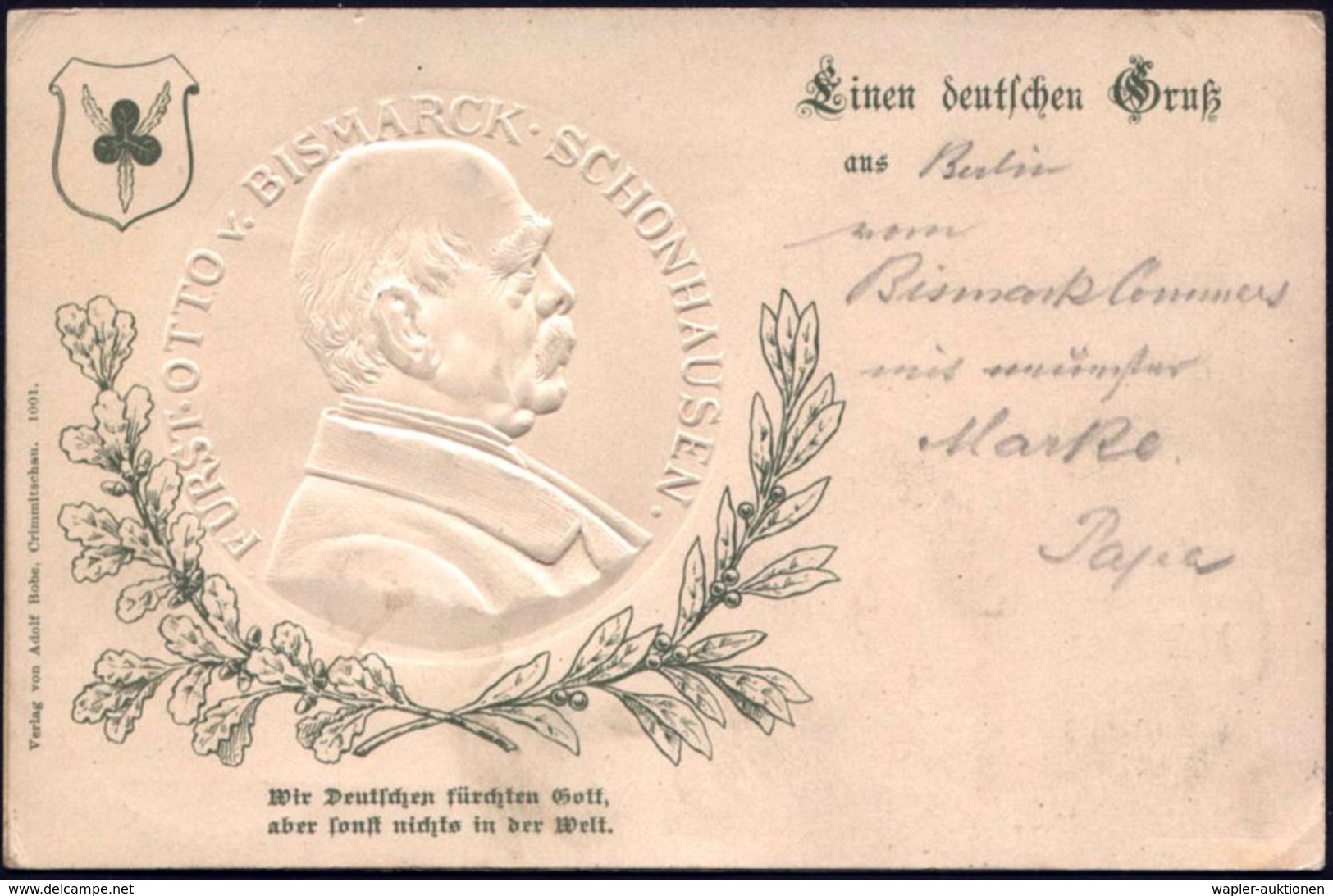 OTTO VON BISMARCK (1815 - 1898) : BERLIN SW/ *11a 1900 (1.4.) 1K-Gitter Auf Blind-Präge-Ak.: BISMARCK-COMMERS/31.III. 19 - Autres & Non Classés