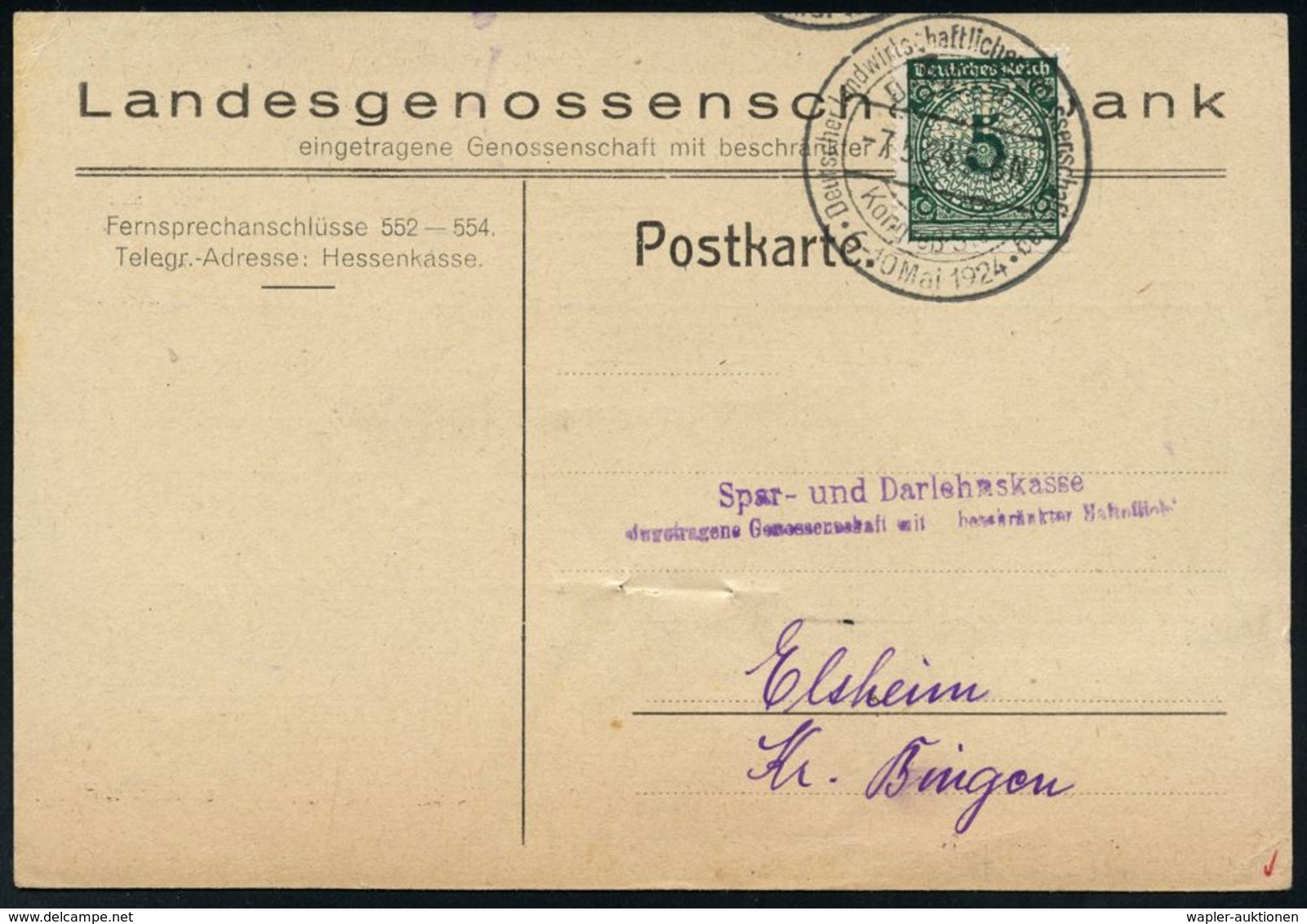 GENOSSENSCHAFTS-BEWEGUNG / RAIFFEISEN : DARMSTADT/ Kongreß-Stadt/ Deutscher Landwirtschaftlicher Genossenschaftstag 1924 - Autres & Non Classés