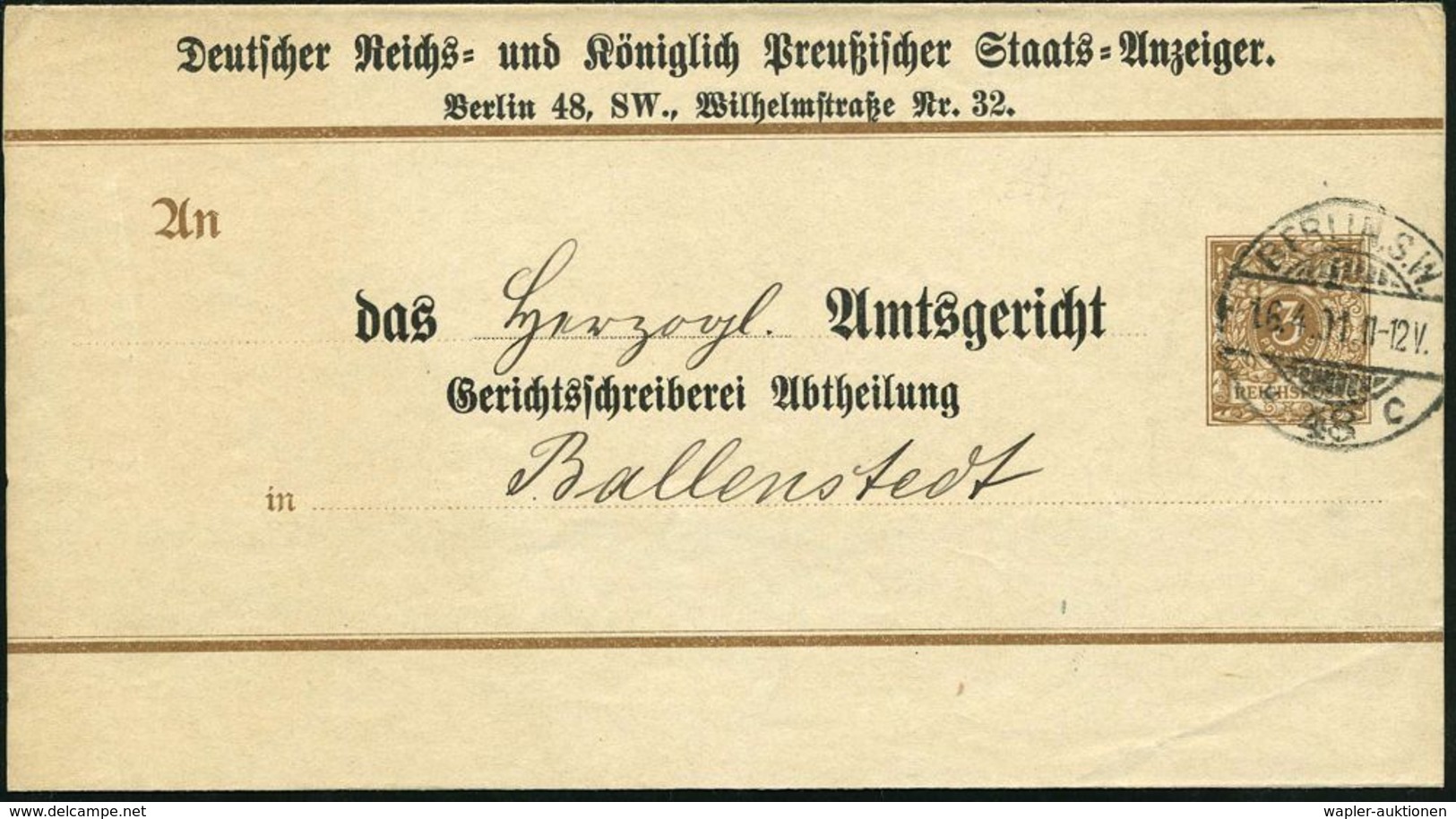 DEUTSCHE GESCHICHTE 1871 - 1914 : BERLIN S.W./ *48c 1901 (16.4.) 1K-Gitter Auf Privat-Zeitungs-Sb: Deutscher Reichs- U.  - Autres & Non Classés