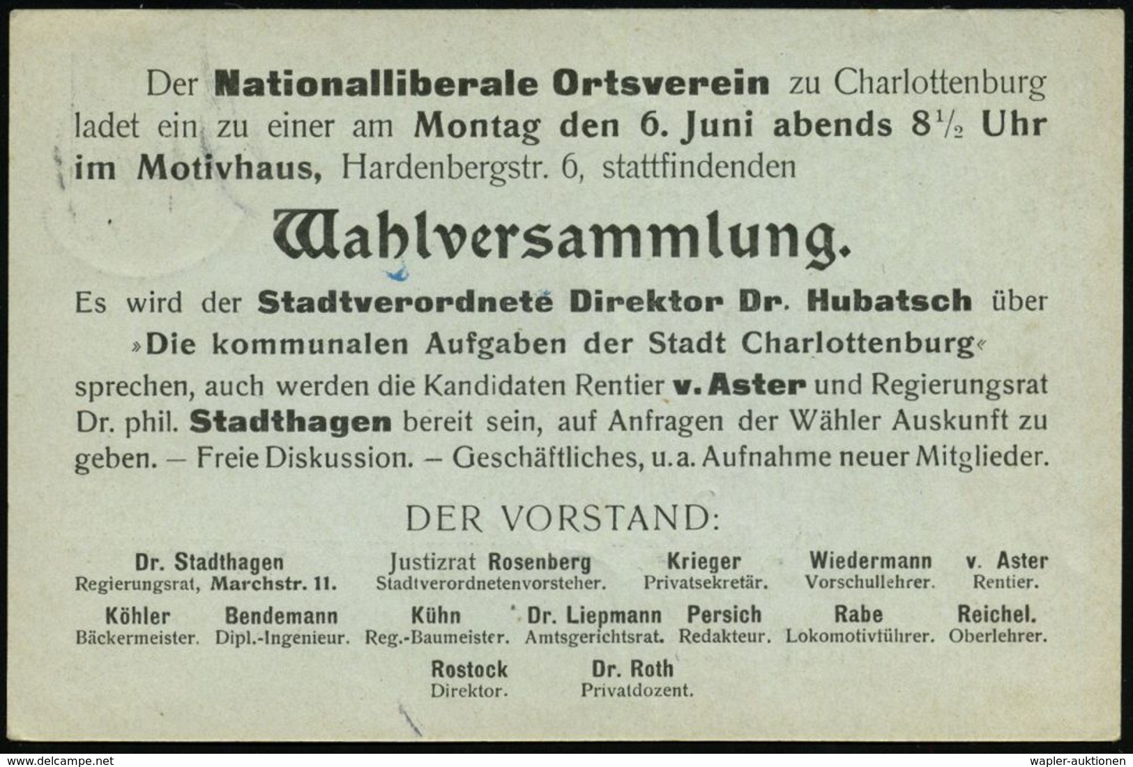 DEUTSCHE GESCHICHTE 1871 - 1914 : Berlin 1904 (5.6.) Amt. Orts-P 2 Pf. Germania + Rs. Zudruck Nationalliberale Partei (O - Other & Unclassified