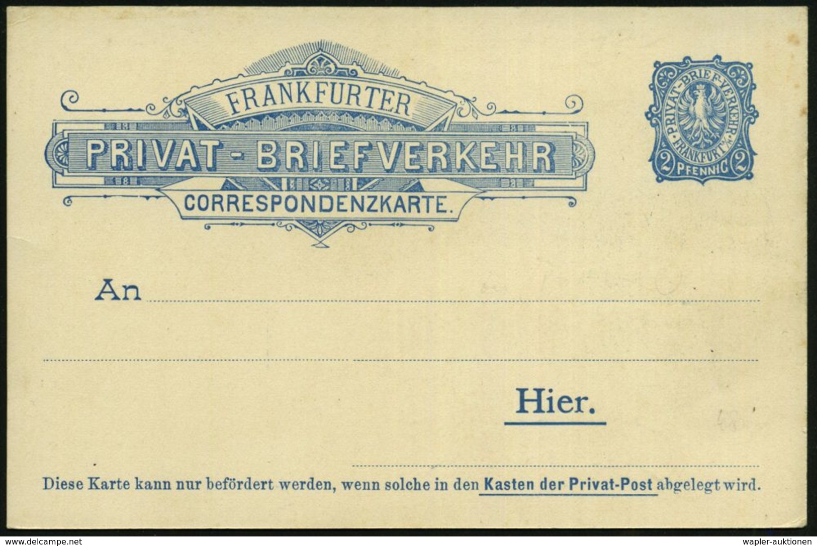 DEUTSCHE GESCHICHTE 1871 - 1914 : Frankfurt/ Main 1897 (März) Privatpost "Privat-Briefverkehr", Sonder-PP 2 Pf. Adler, B - Autres & Non Classés
