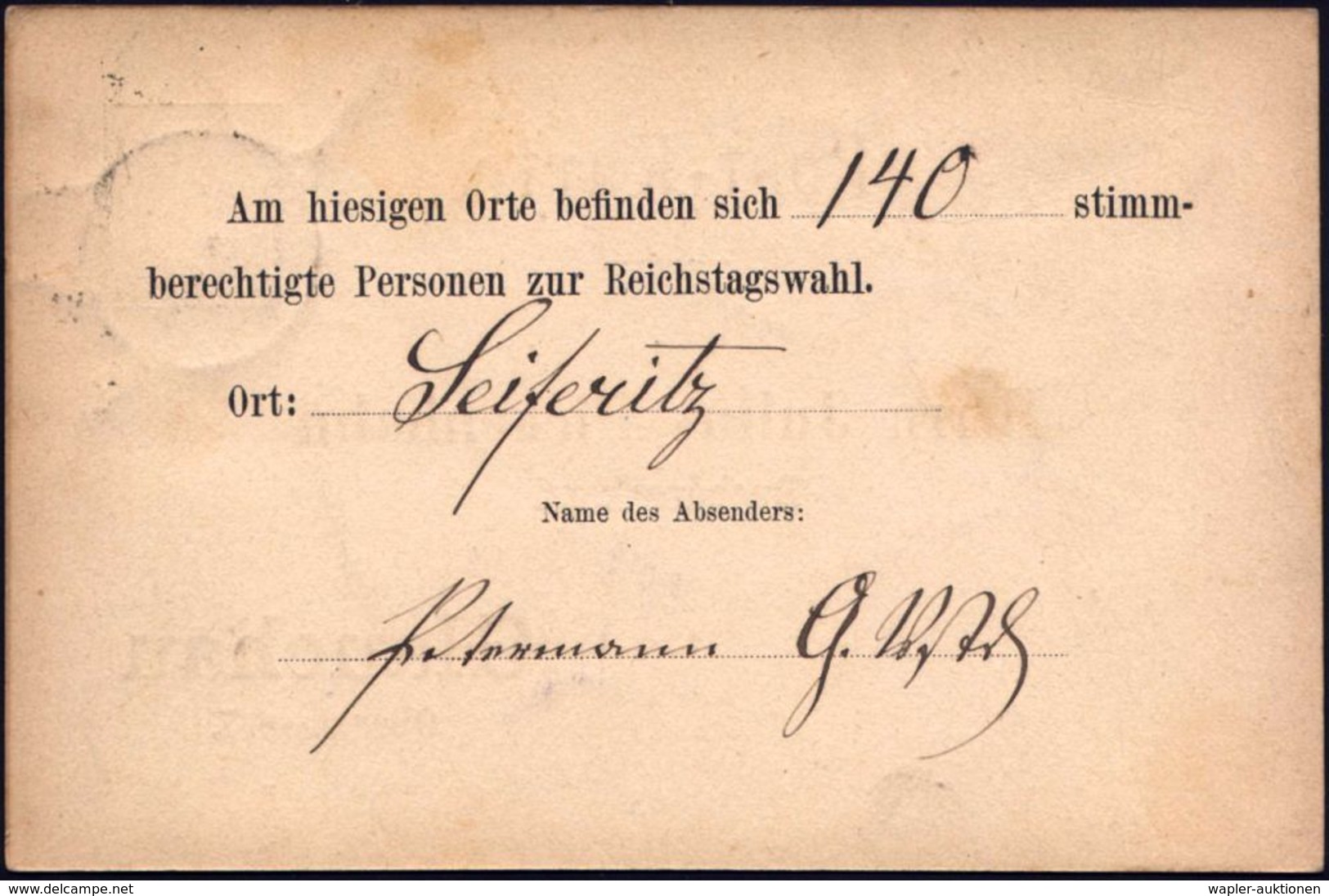 DEUTSCHE GESCHICHTE 1871 - 1914 : MEERANE I/ SACHS/ ** 1881 (18.10.) 1K Auf Statistik-Karte Zur Reichstagswahl 1881 (140 - Other & Unclassified