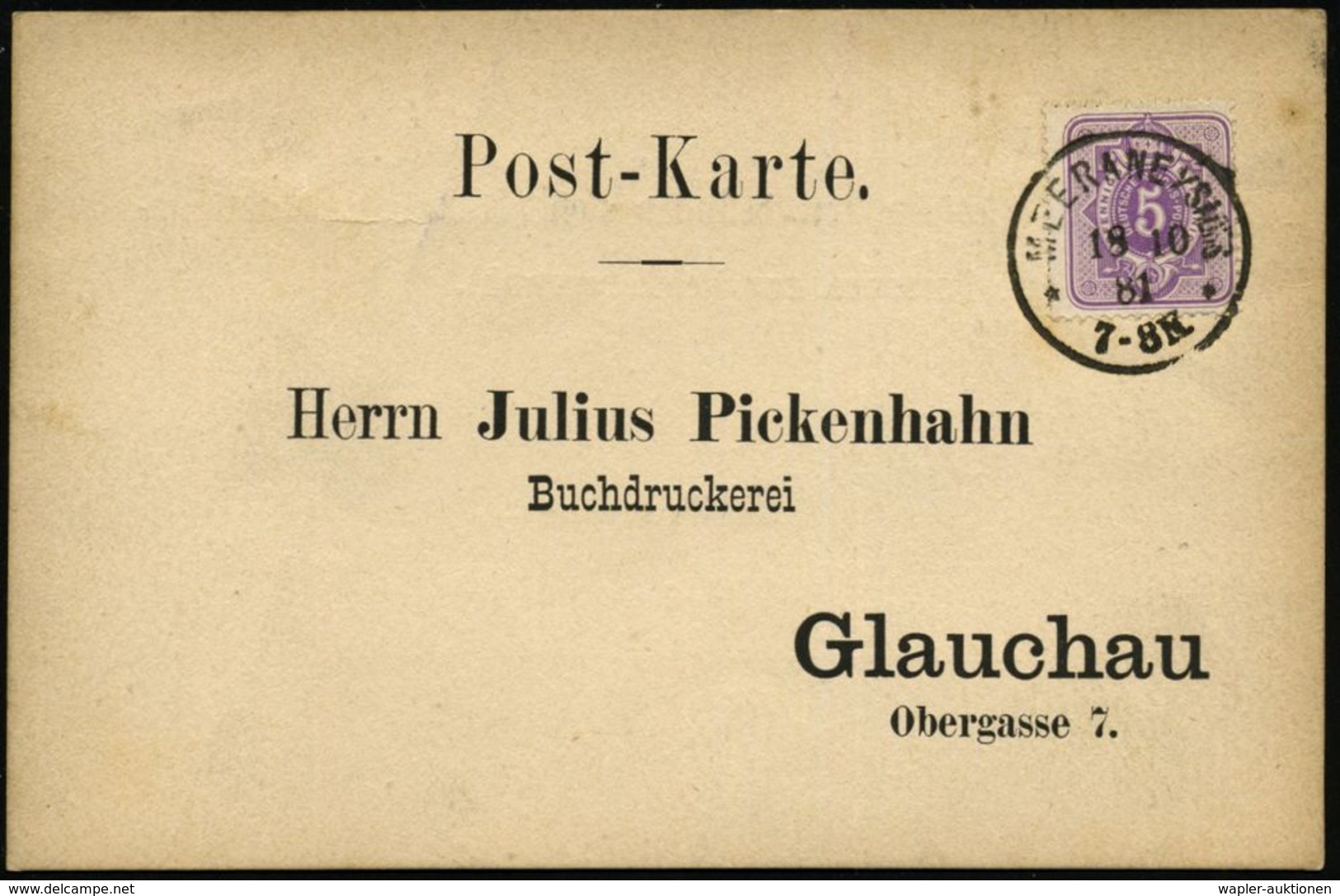 DEUTSCHE GESCHICHTE 1871 - 1914 : MEERANE I/ SACHS/ ** 1881 (18.10.) 1K Auf Statistik-Karte Zur Reichstagswahl 1881 (140 - Autres & Non Classés