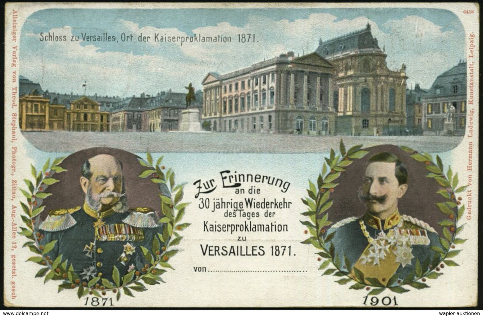 DEUTSCHE GESCHICHTE 1871 - 1914 : DEUTSCHES REICH 1901 (24.1.) PP 3 Pf.Germania: 30 Jahre Kaiserproklamation Versailles  - Altri & Non Classificati