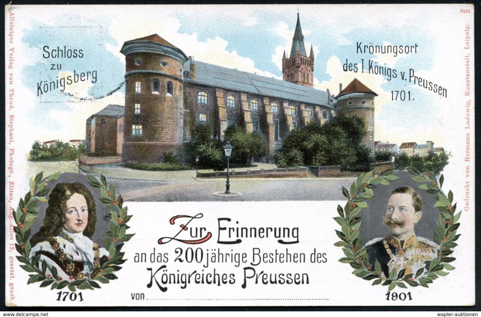 DIE REGENTSCHAFT WILHELMS II. 1888 - 1918 : KÖNIGSBERG/ *(PR.)1/ W 1901 (18.1.) 1K-Gitter Auf PP 3 Pf. Germania, Braun:  - Altri & Non Classificati