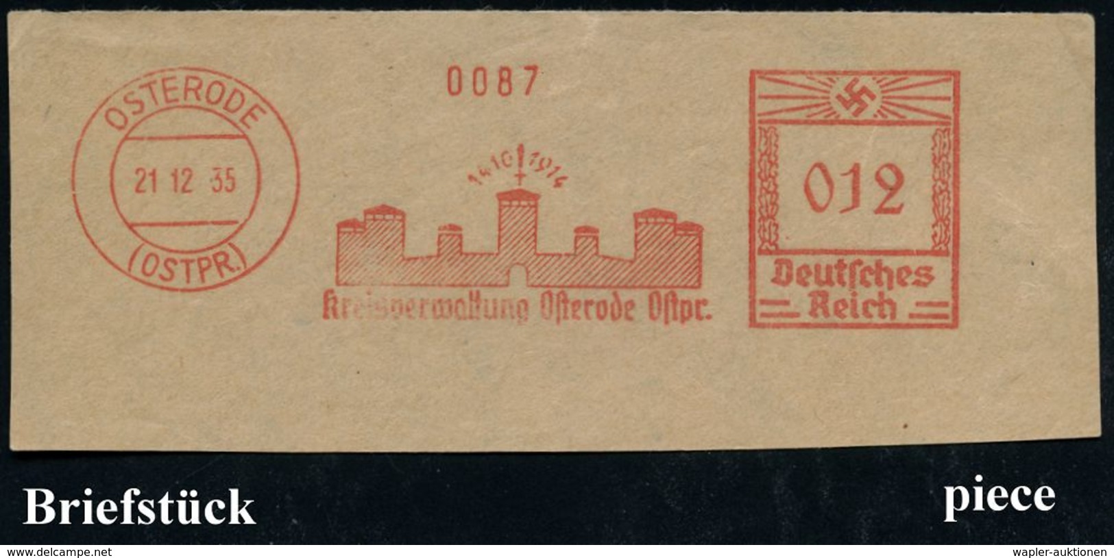 I. WELTKRIEG 1914 - 18 (siehe Auch: FELDPOST) : OSTERODE/ (OSTPR.)/ 1410 1914/ Kreisverwaltung Osterode Ostpr. 1935 (21. - 1. Weltkrieg