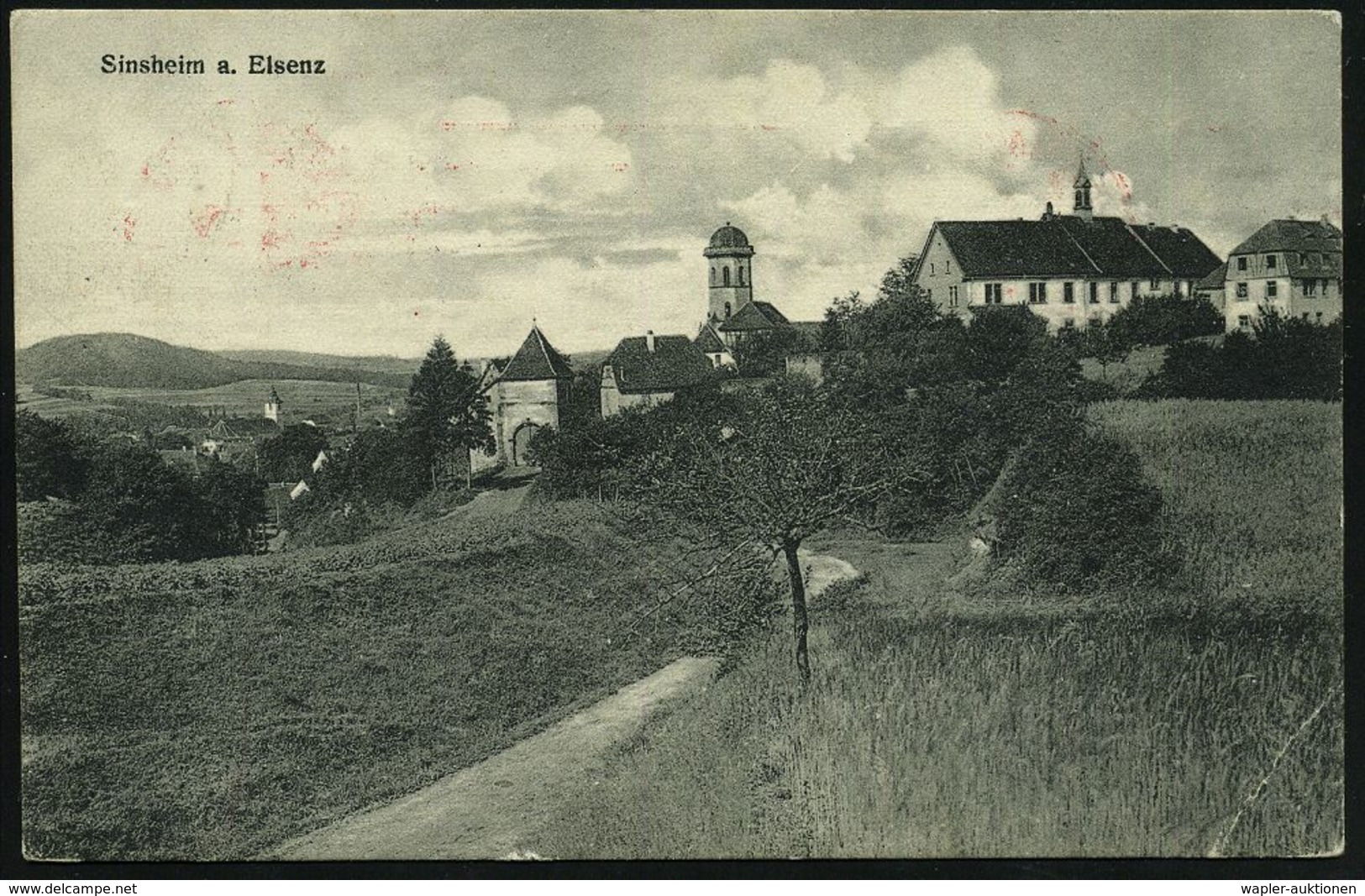 I. WELTKRIEG 1914 - 18 (siehe Auch: FELDPOST) : SINSHEIM/ *(ELSENZ)/ A 1916 (21.12.) 1K-Gitter + Roter Bd.-Maschinen-Zen - WW1