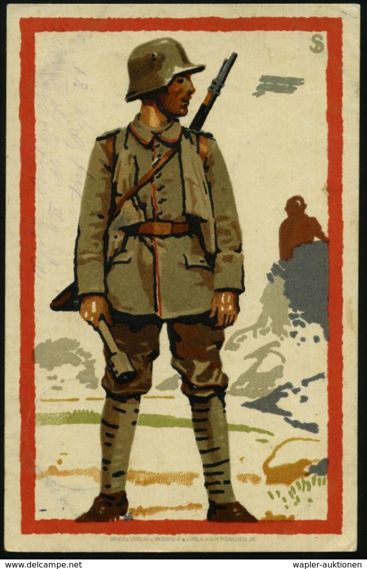 I. WELTKRIEG 1914 - 18 (siehe Auch: FELDPOST) : DEUTSCHES REICH 1917 (24.8.) Color-Künstler-Ak.: Deutscher Infanterist M - WW1