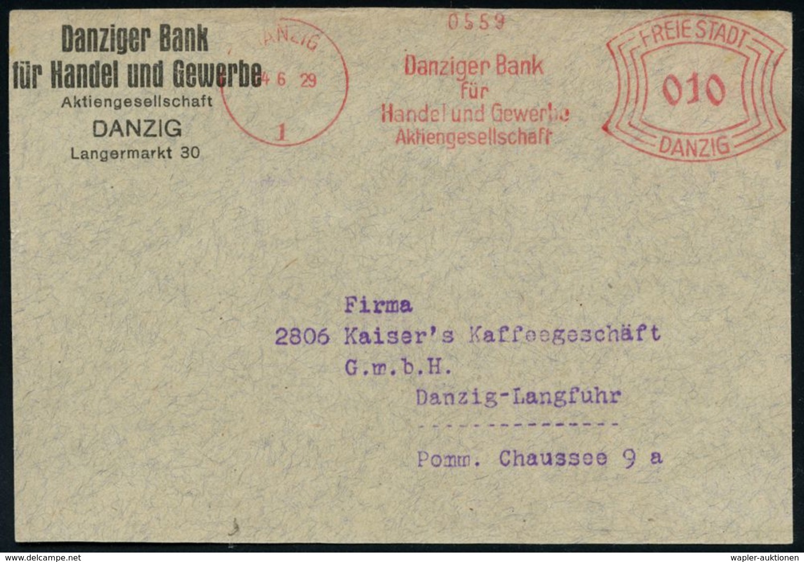 FREIE STADT DANZIG (1920 - 1939) & DANZIG BIS 1944 : DANZIG/ 1/ Danziger Bank/ Für/ Handel U.Gewerbe/ AG 1929 (24.6.) AF - Other & Unclassified