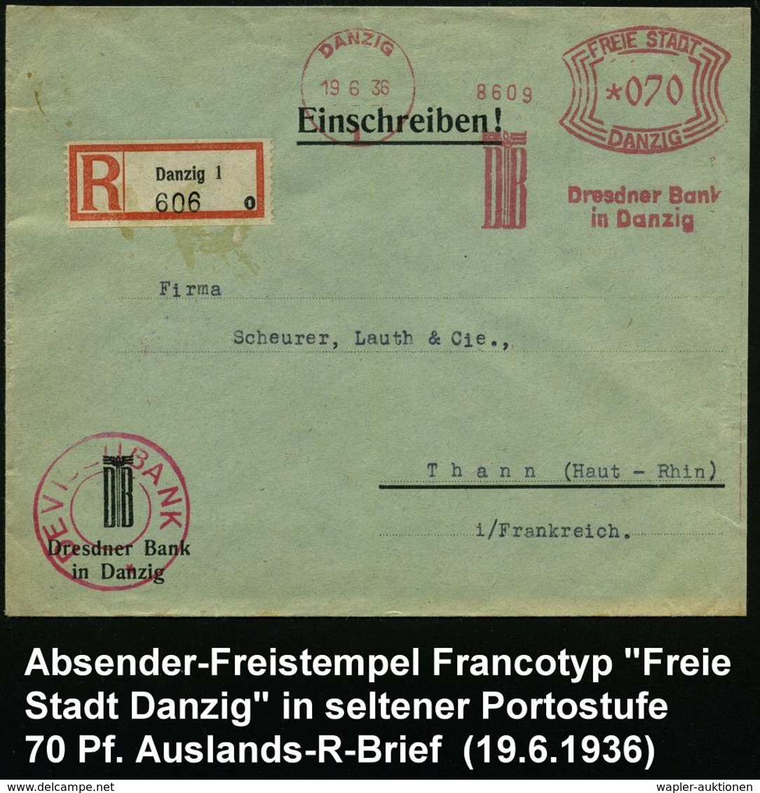 FREIE STADT DANZIG (1920 - 1939) & DANZIG BIS 1944 : DANZIG/ 1/ DB/ Dresdner Bank/ In Danzig 1936 (19.6.) AFS Francotyp  - Sonstige & Ohne Zuordnung