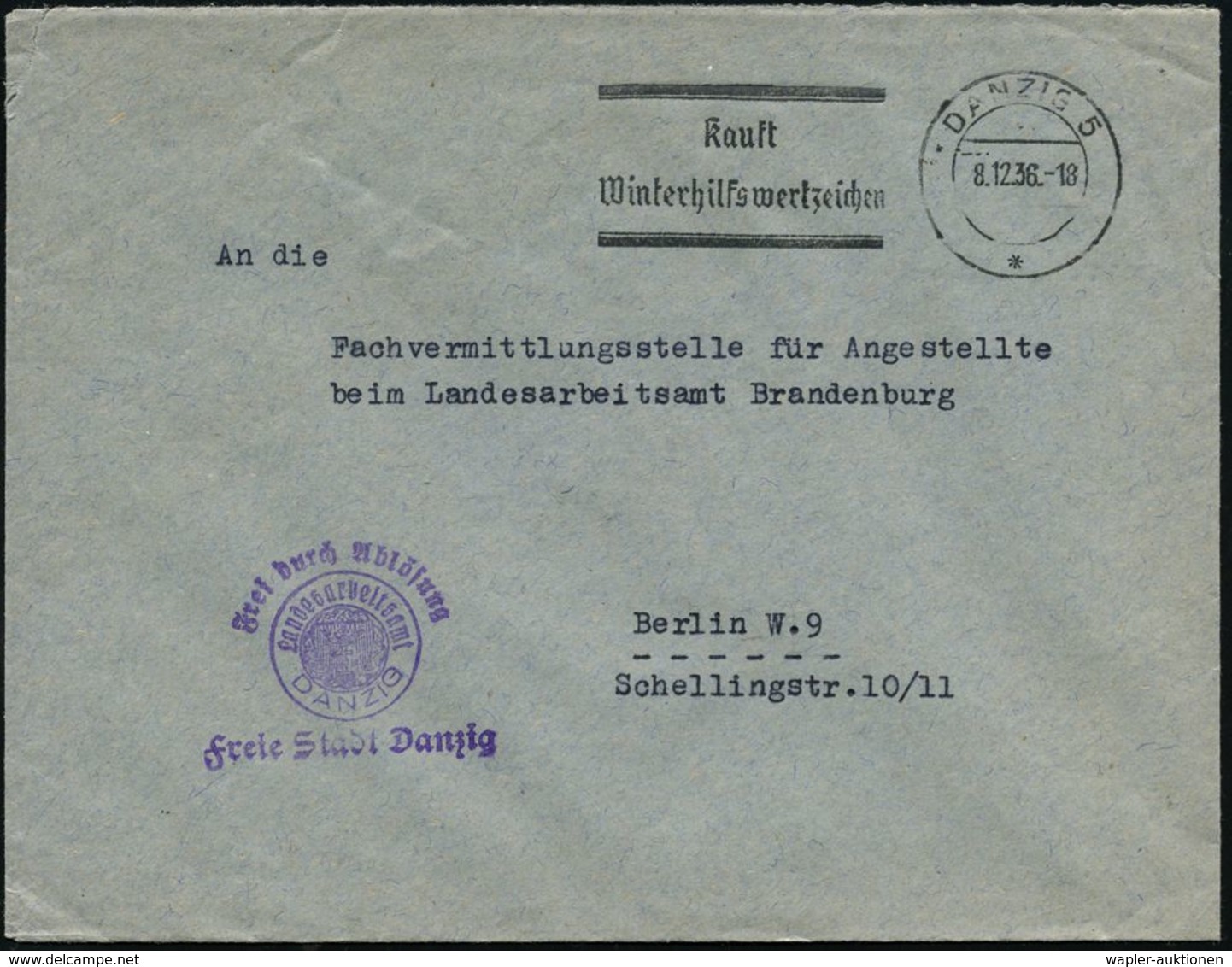 FREIE STADT DANZIG (1920 - 1939) & DANZIG BIS 1944 : DANZIG 1936 (8.12.) Seltener MWSt.: DANZIG 5/*/Kauft/Winterhilfsmar - Other & Unclassified