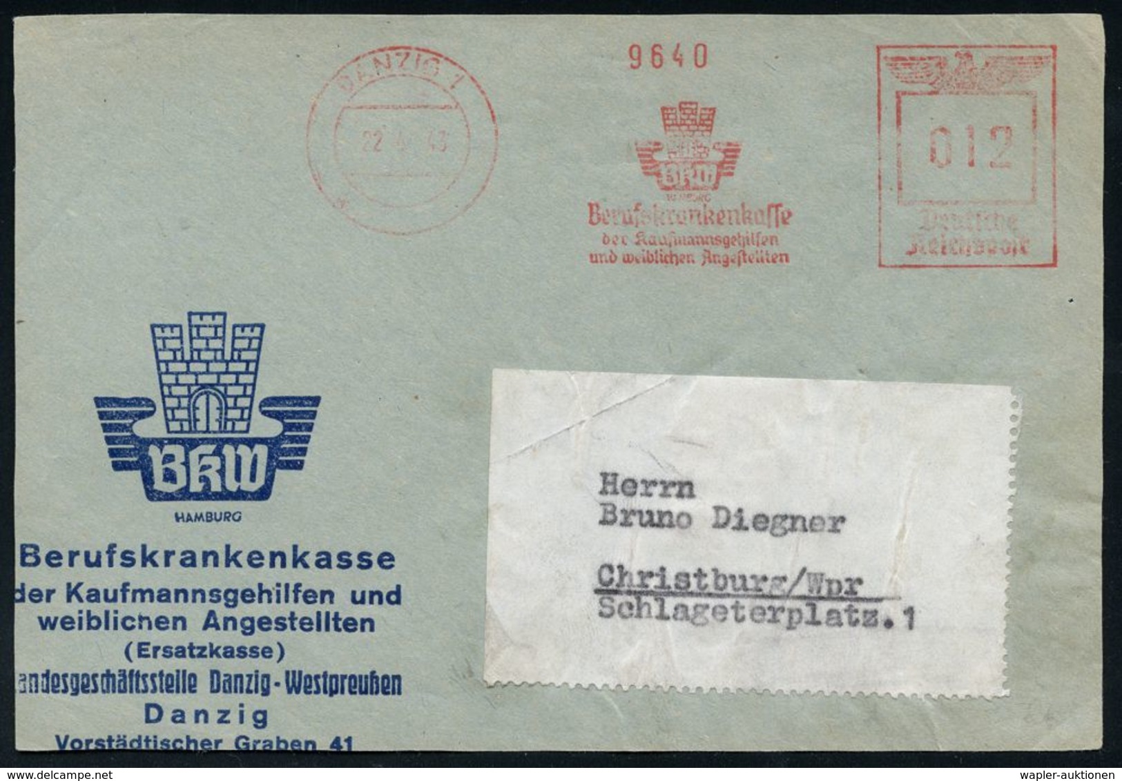 FREIE STADT DANZIG (1920 - 1939) & DANZIG BIS 1944 : DANZIG 1/ BkW/ Berufskrankenkasse/ Der Kaufmannsgehilfen/ U.weiblic - Other & Unclassified