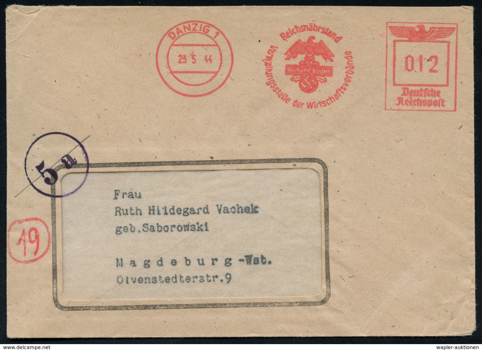 FREIE STADT DANZIG (1920 - 1939) & DANZIG BIS 1944 : DANZIG 1/ Reichsnährstand/ Blut U. Boden/ Verwaltungsstelle Der Wir - Sonstige & Ohne Zuordnung