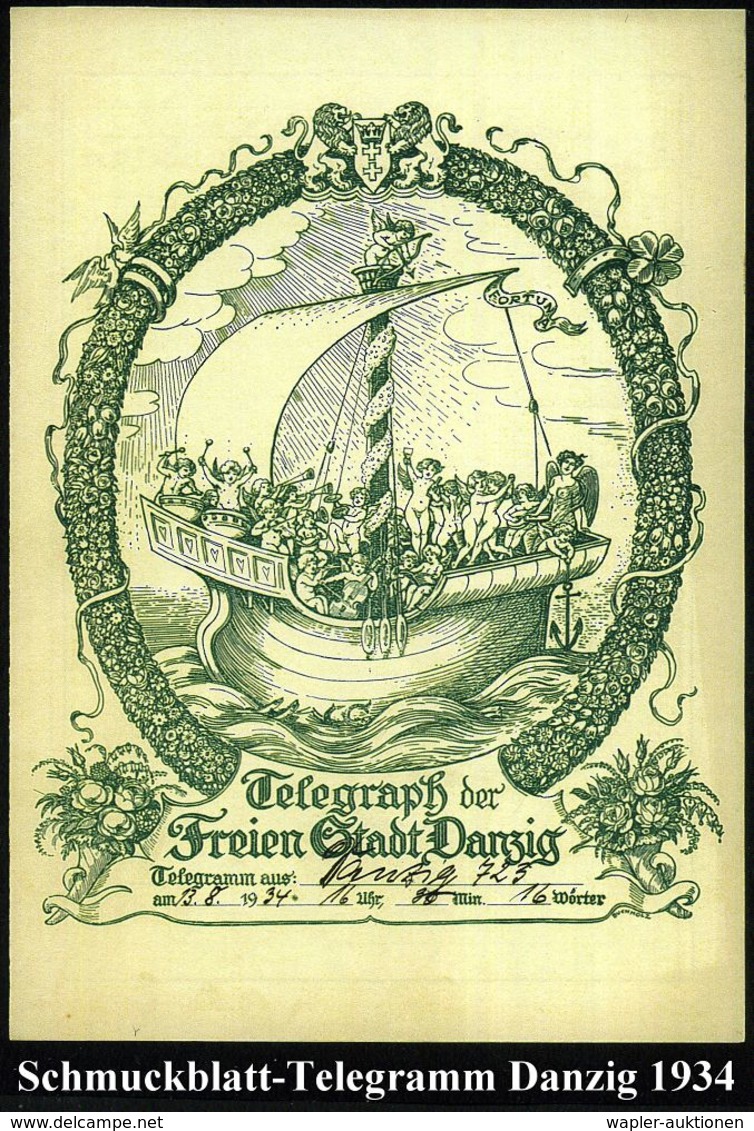 FREIE STADT DANZIG (1920 - 1939) & DANZIG BIS 1944 : DANZIG 1934 (Aug.) Schmuckblatt-Telegramm "Telegraph Der Freien Sta - Autres & Non Classés