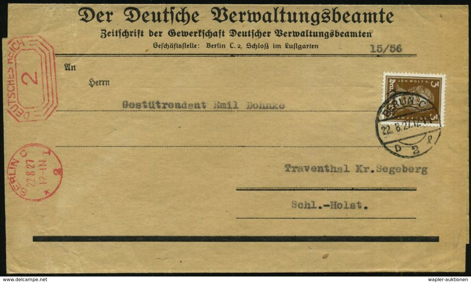 WEIMARER REPUBLIK 1919 - 1932/33 : BERLIN C/ * 2 I/ DEUTSCHES REICH 1927 (22.8.) PFS "Achteck" 2 Pf. Als Ergänzungs-Port - Autres & Non Classés