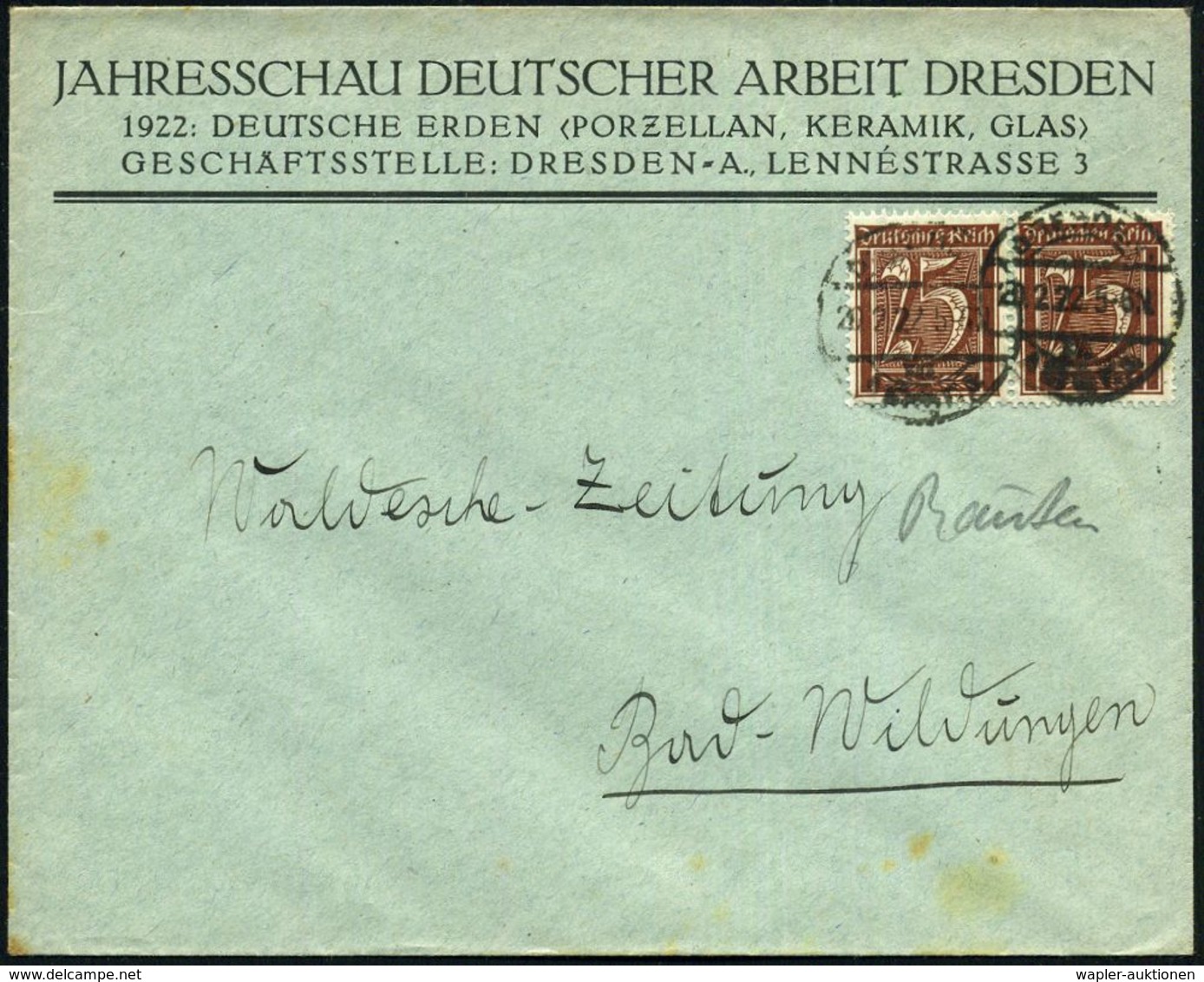 WEIMARER REPUBLIK 1919 - 1932/33 : DRESDEN-/ ALTST.1 1922 (20.2.) 1K-Brücke Auf Paar 25 Pf. Ziffer Auf Offiz. Vordruck-F - Other & Unclassified