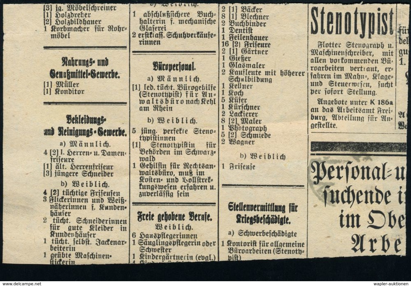 WEIMARER REPUBLIK 1919 - 1932/33 : FREIBURG/ *(BREISGAU) 1/ D 1923 (13.3.) 1K-Brücke Auf EF 20 Mk. Posthorn + Viol. 3L:  - Other & Unclassified