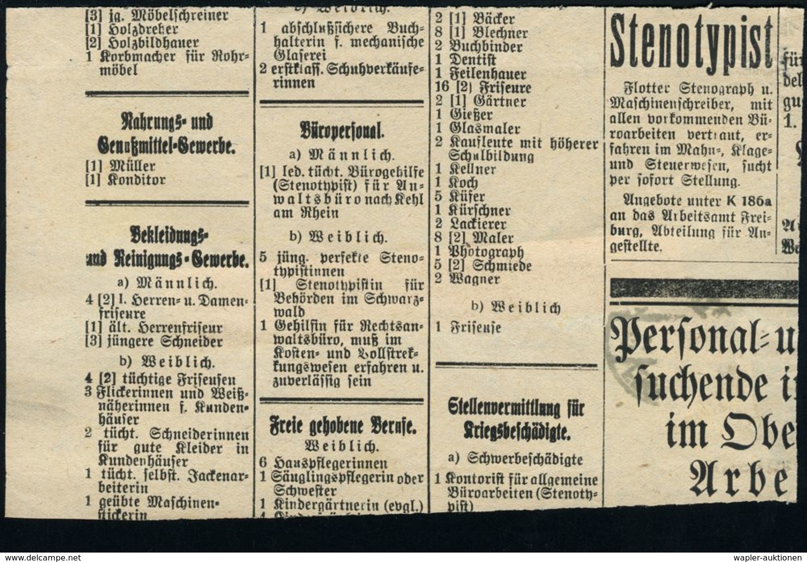 WEIMARER REPUBLIK 1919 - 1932/33 : FREIBURG/ *(BREISGAU) 1/ D 1923 (13.3.) 1K-Brücke Auf EF 20 Mk. Posthorn + Viol. 3L:  - Autres & Non Classés